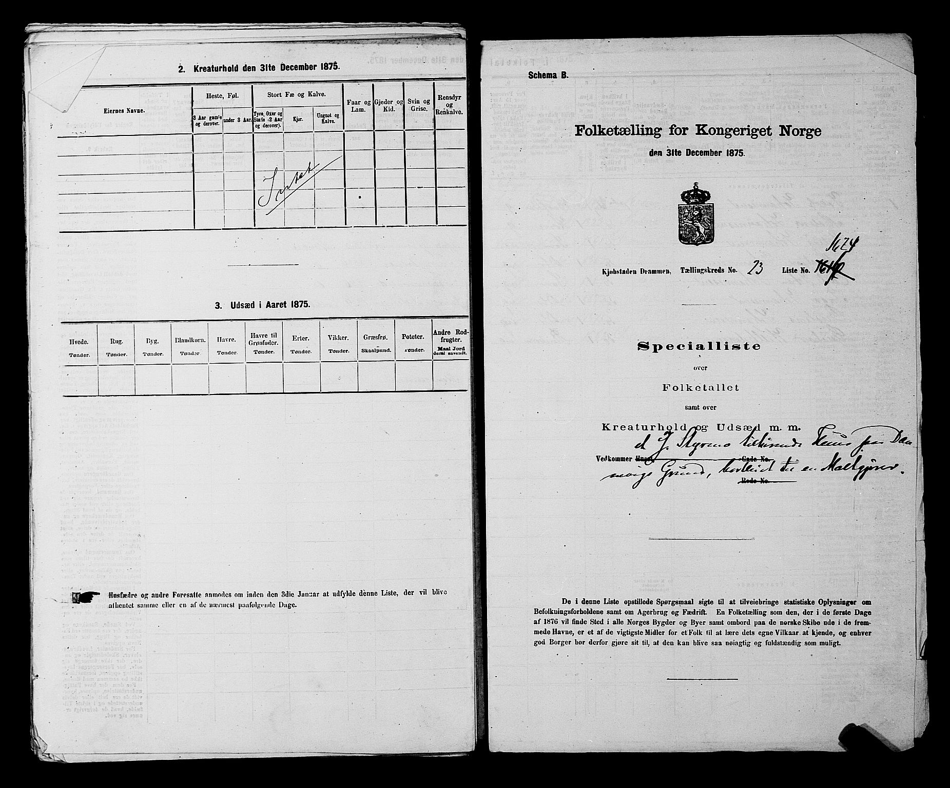 SAKO, 1875 census for 0602 Drammen, 1875, p. 2368