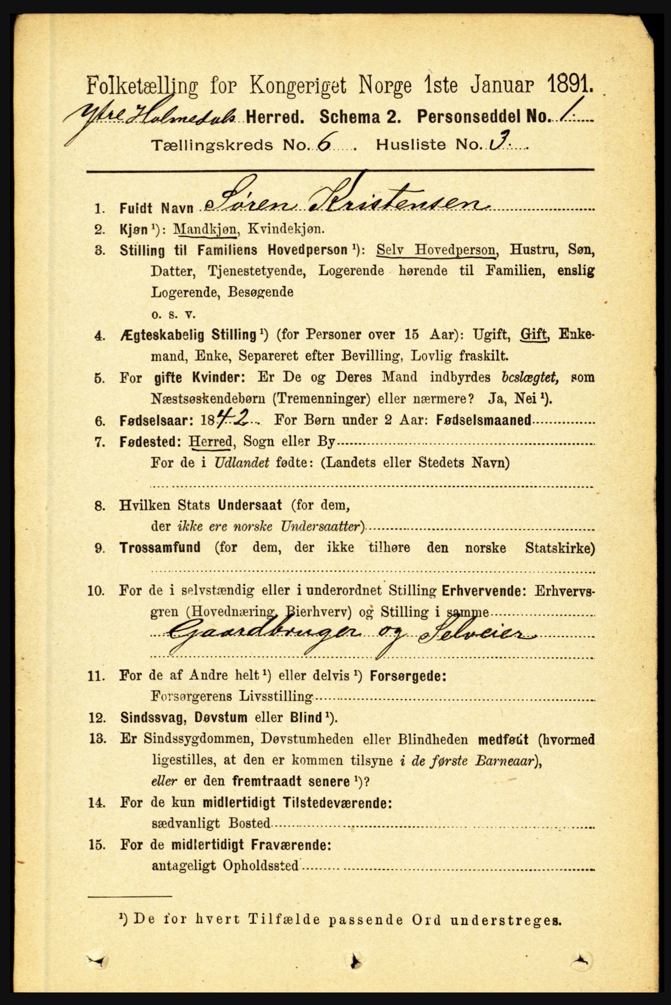 RA, 1891 census for 1429 Ytre Holmedal, 1891, p. 1344