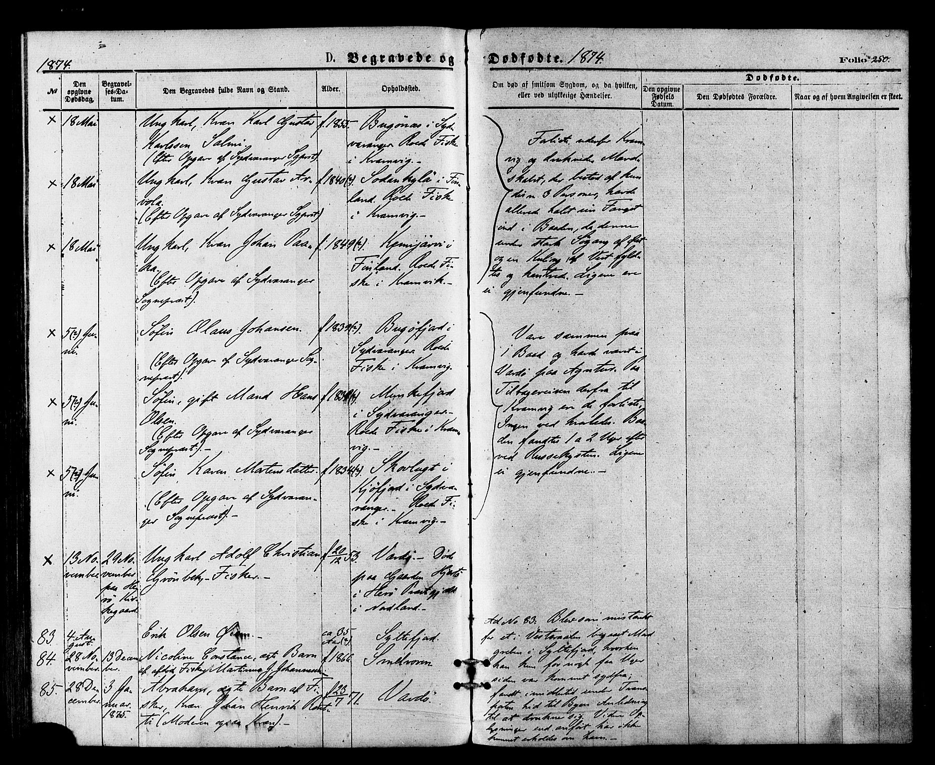Vardø sokneprestkontor, SATØ/S-1332/H/Ha/L0005kirke: Parish register (official) no. 5, 1872-1878, p. 250