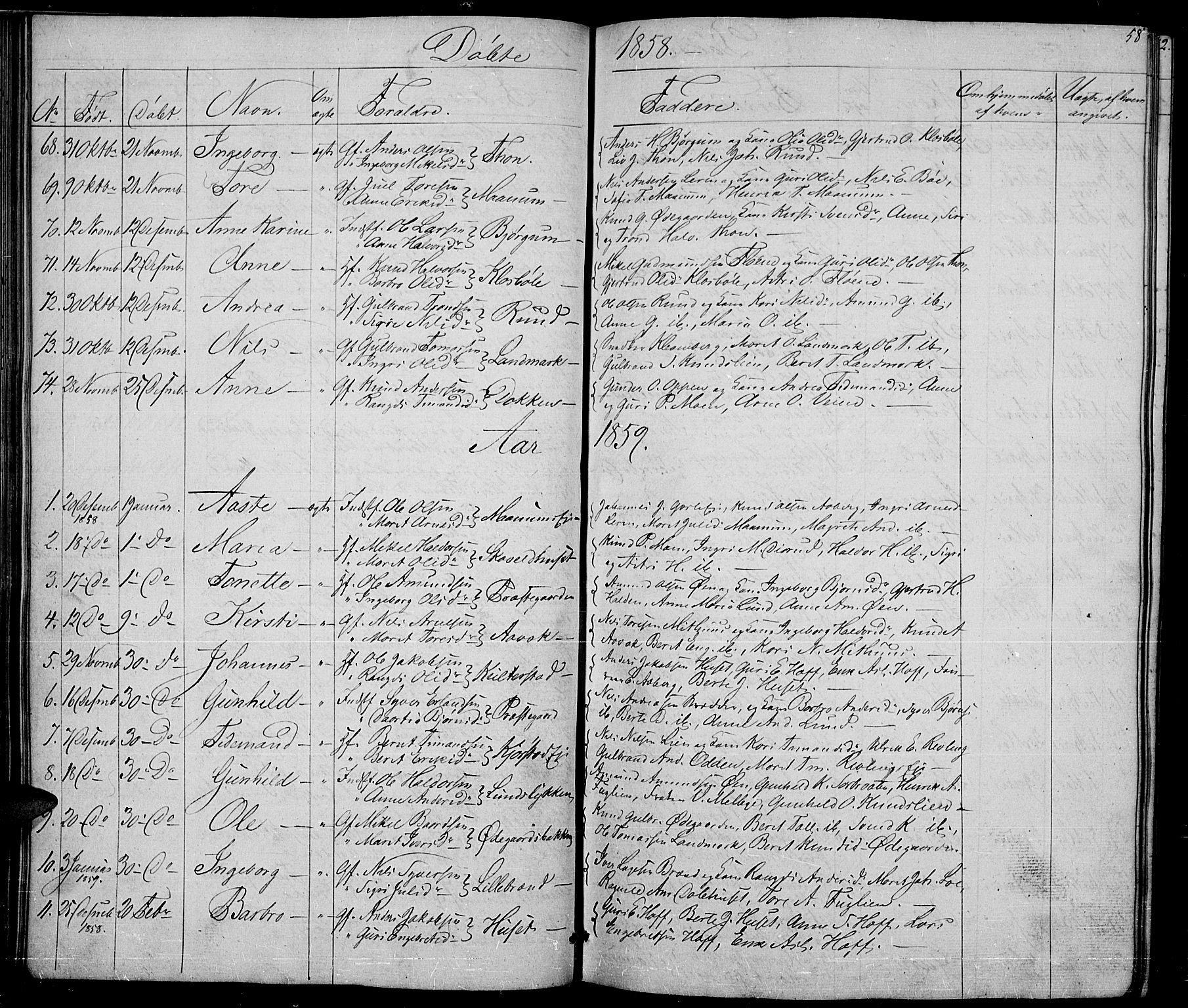 Nord-Aurdal prestekontor, SAH/PREST-132/H/Ha/Hab/L0002: Parish register (copy) no. 2, 1842-1877, p. 58