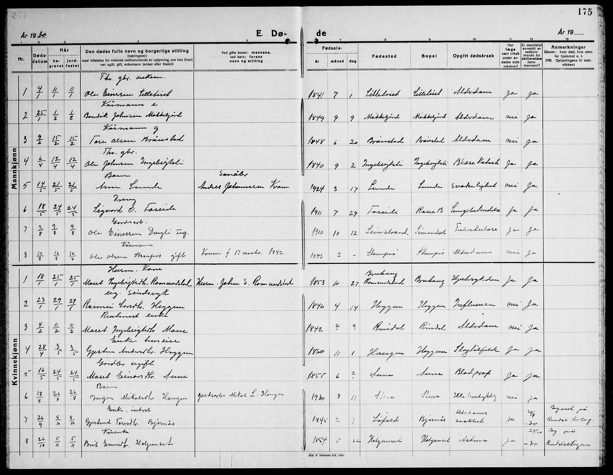 Ministerialprotokoller, klokkerbøker og fødselsregistre - Møre og Romsdal, SAT/A-1454/598/L1080: Parish register (copy) no. 598C05, 1927-1944, p. 175