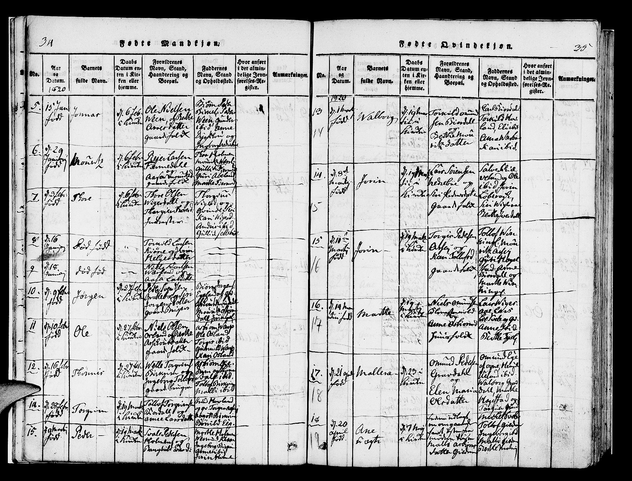 Helleland sokneprestkontor, AV/SAST-A-101810: Parish register (official) no. A 5, 1815-1834, p. 34-35