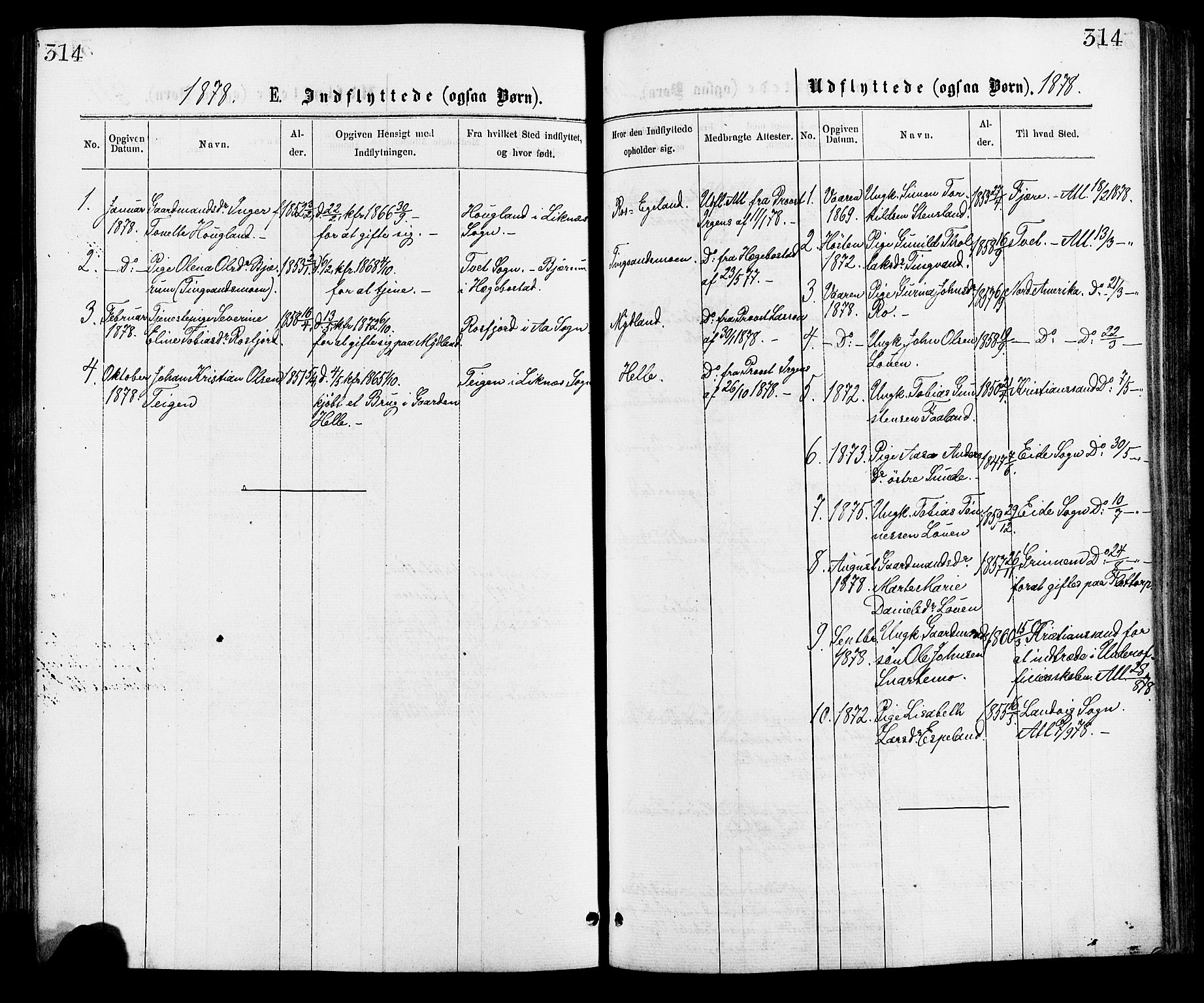 Hægebostad sokneprestkontor, AV/SAK-1111-0024/F/Fa/Faa/L0005: Parish register (official) no. A 5, 1864-1886, p. 314