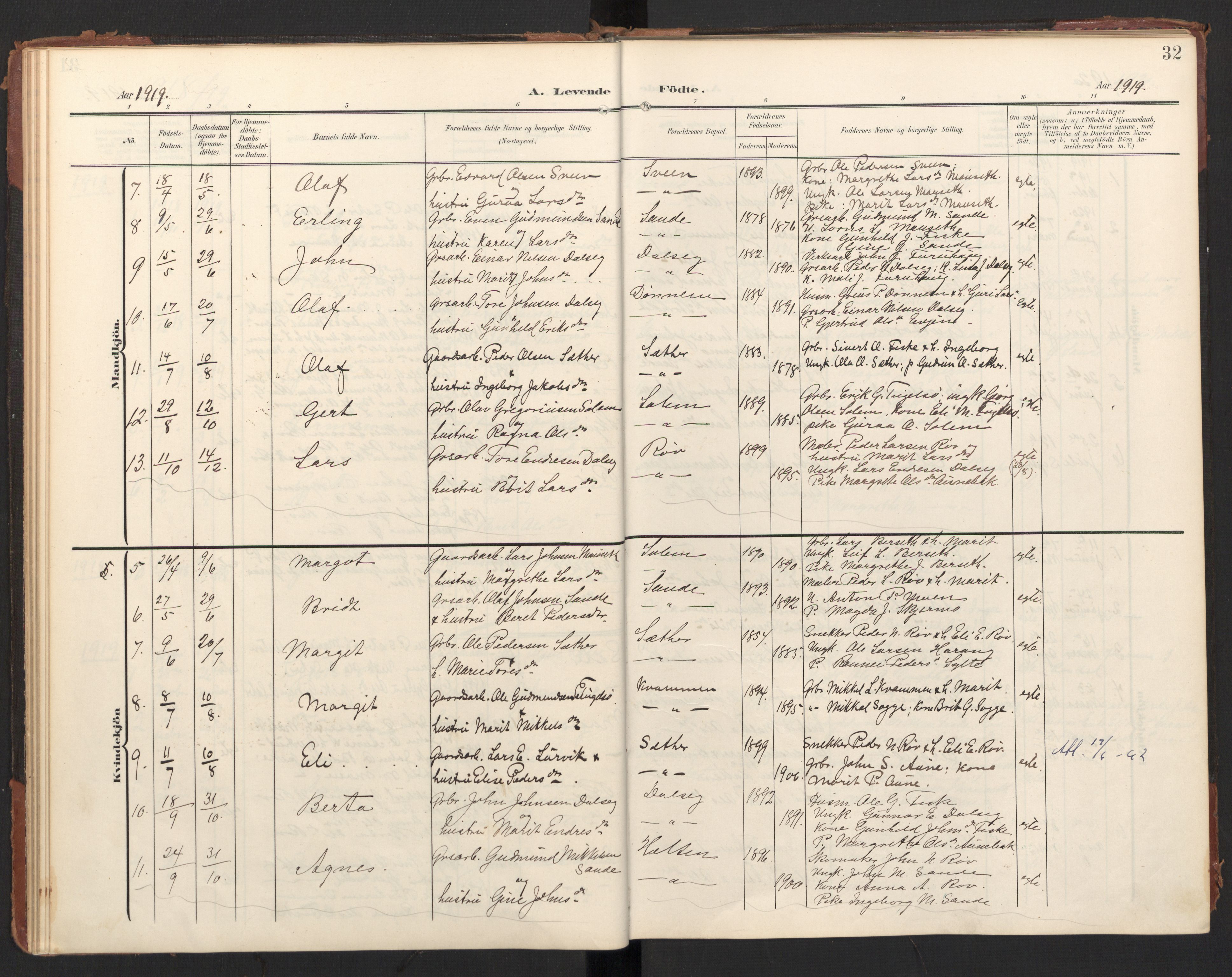 Ministerialprotokoller, klokkerbøker og fødselsregistre - Møre og Romsdal, AV/SAT-A-1454/597/L1063: Parish register (official) no. 597A02, 1905-1923, p. 32