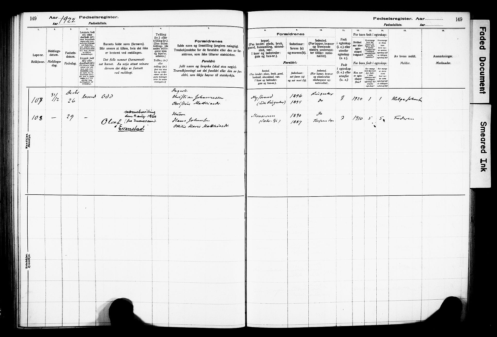 Ringsaker prestekontor, AV/SAH-PREST-014/O/Oa/L0001: Birth register no. 1, 1916-1925, p. 149