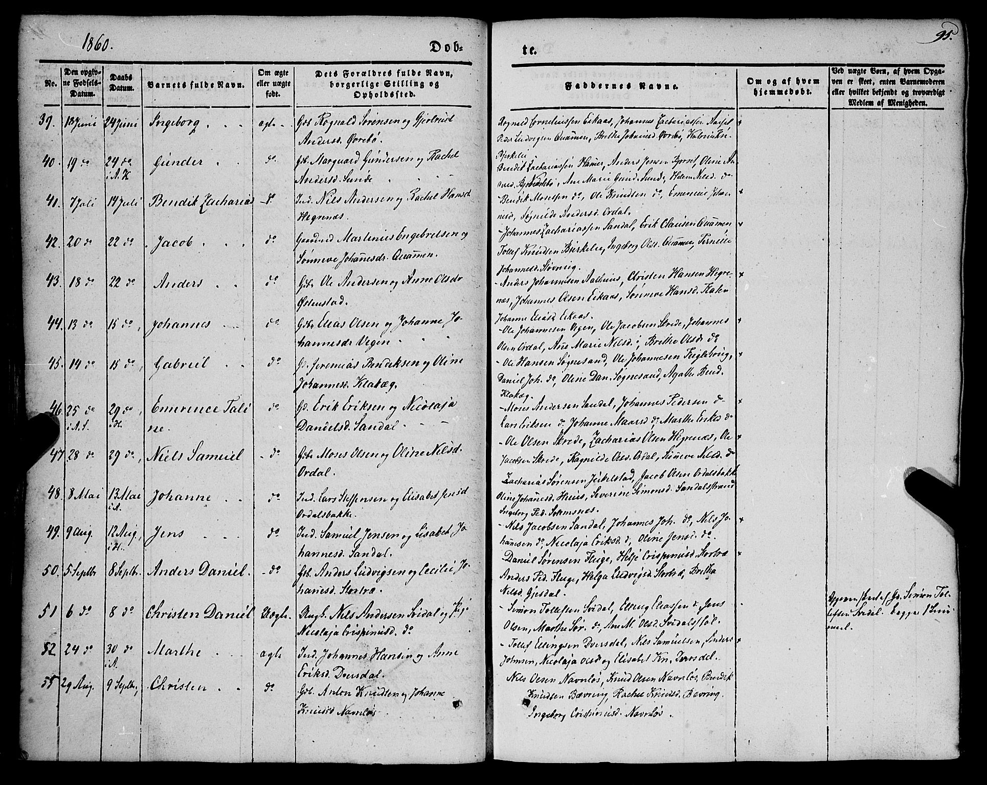 Jølster sokneprestembete, SAB/A-80701/H/Haa/Haaa/L0010: Parish register (official) no. A 10, 1847-1865, p. 95