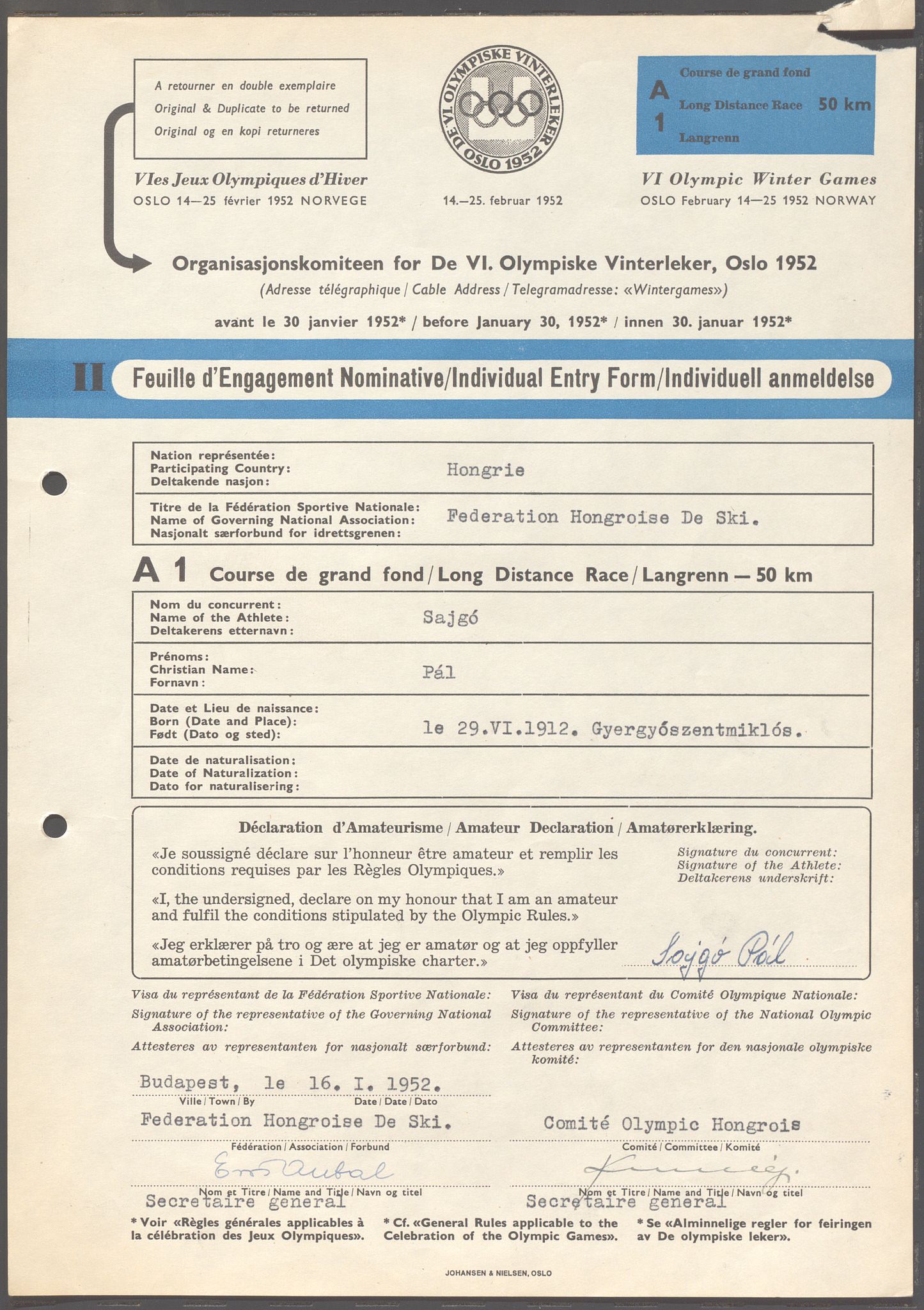 Organisasjonskomiteen for de VI. olympiske vinterleker, OBA/A-20130/H/Ha, 1951-1952, p. 65