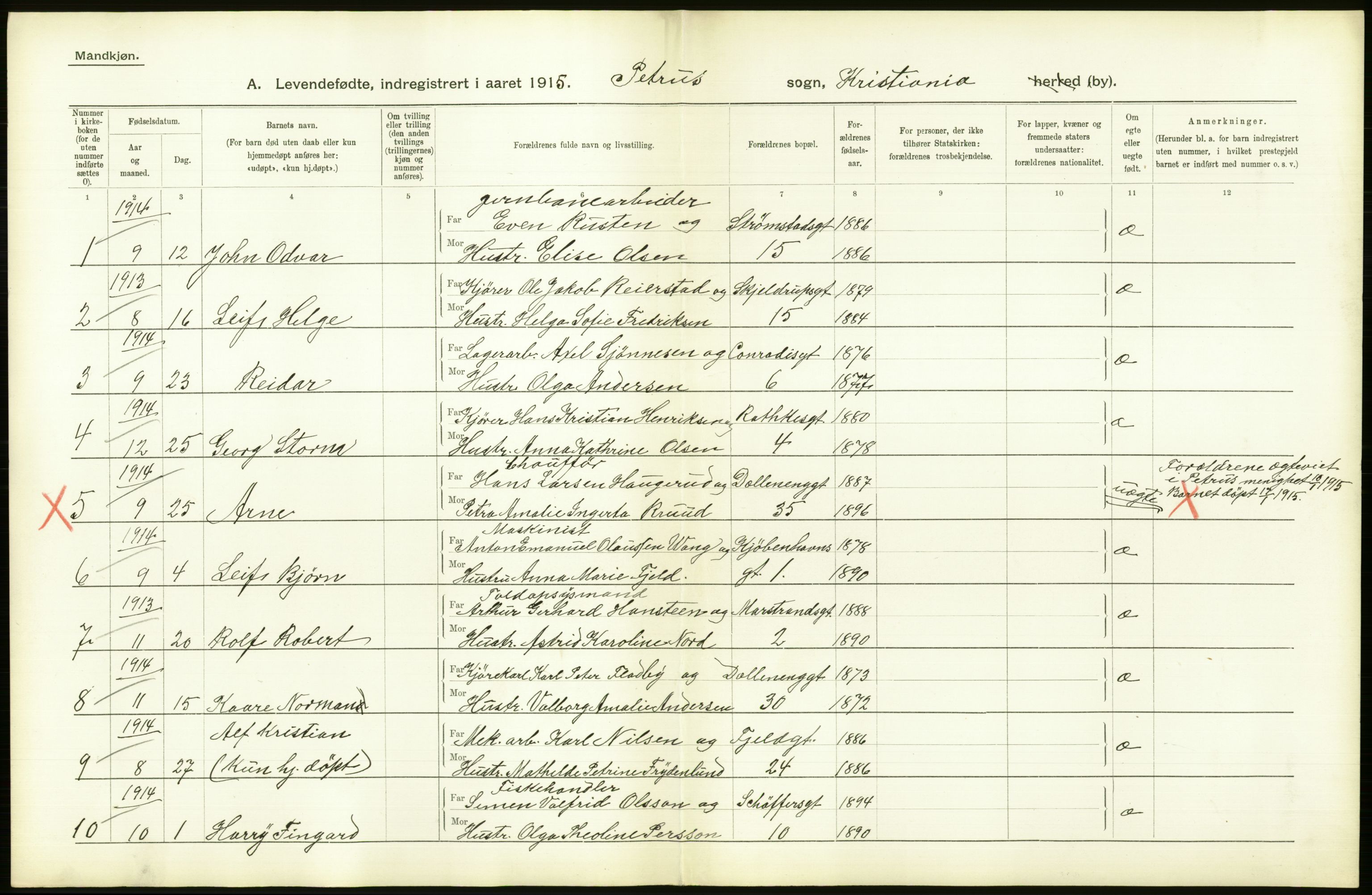 Statistisk sentralbyrå, Sosiodemografiske emner, Befolkning, AV/RA-S-2228/D/Df/Dfb/Dfbe/L0006: Kristiania: Levendefødte menn og kvinner., 1915, p. 50