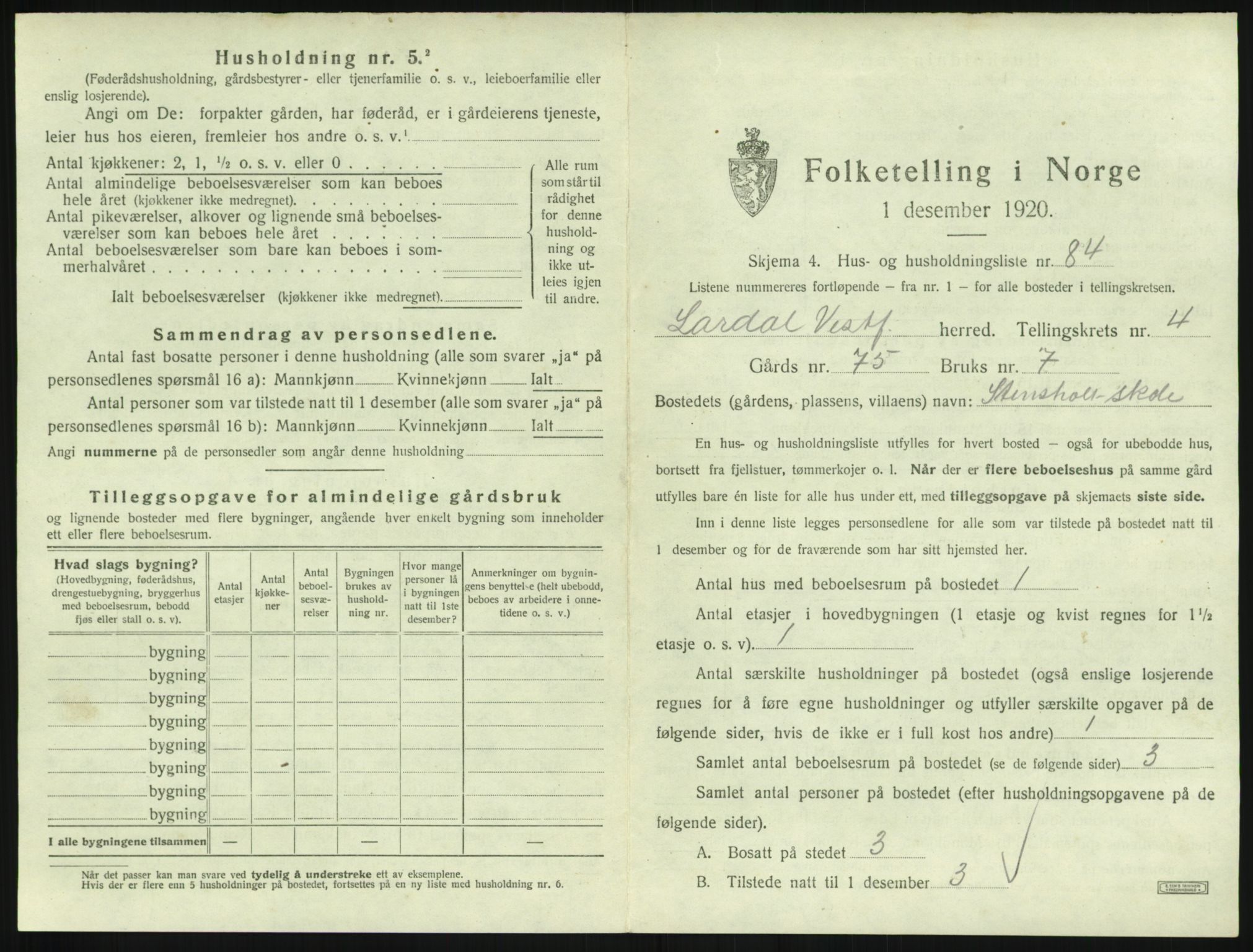 SAKO, 1920 census for Lardal, 1920, p. 675