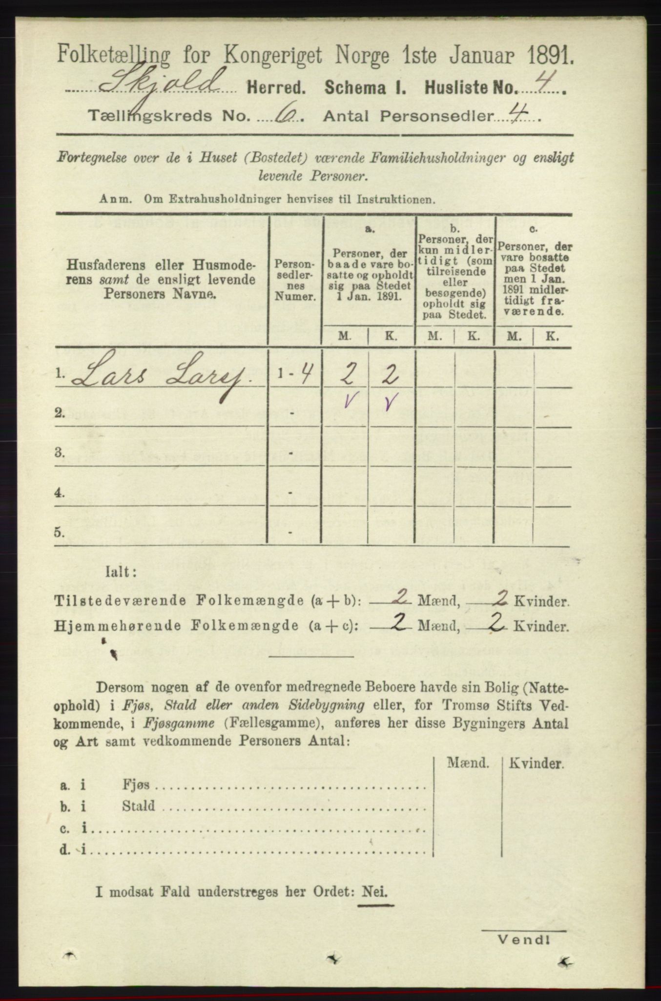 RA, 1891 census for 1154 Skjold, 1891, p. 953