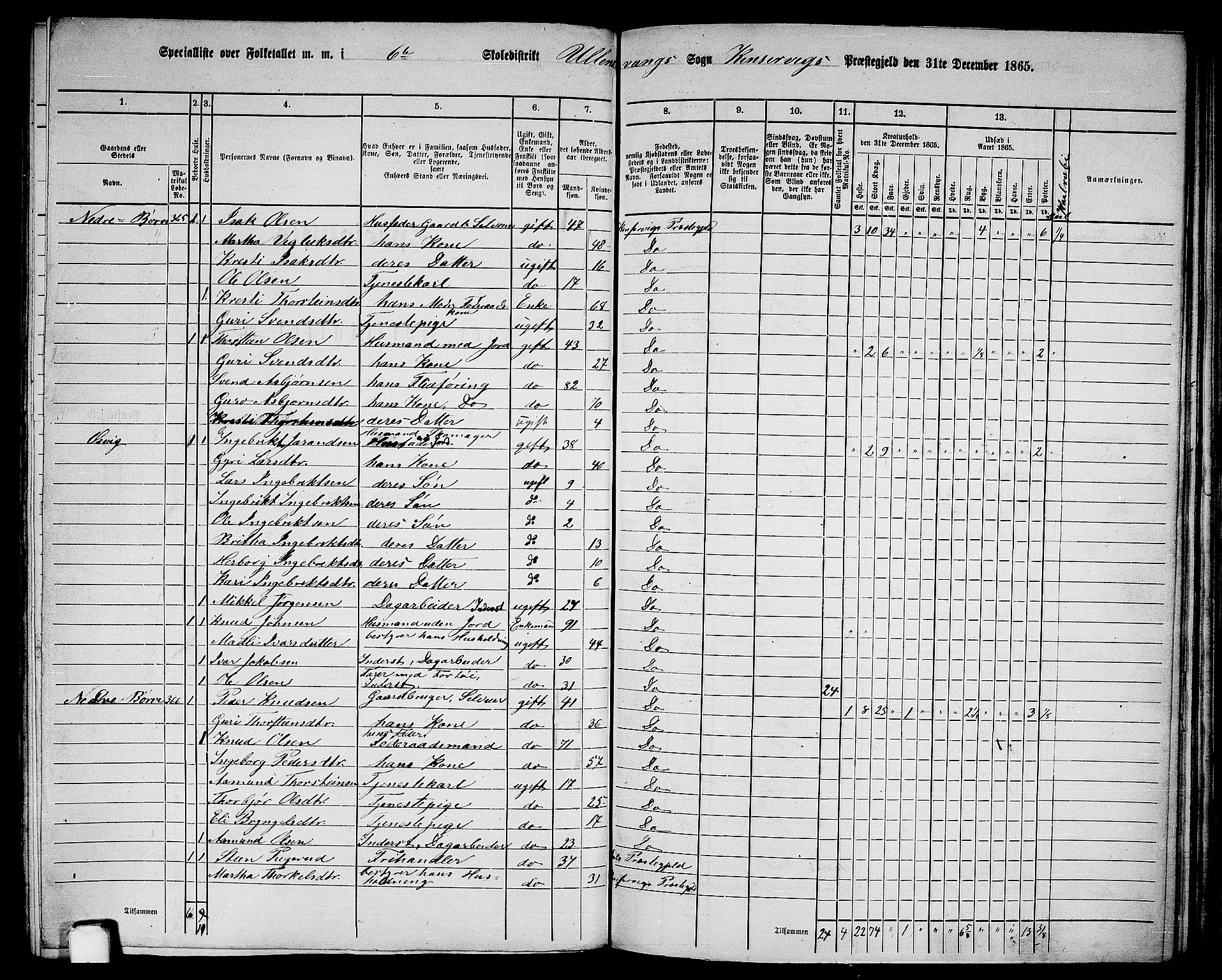 RA, 1865 census for Kinsarvik, 1865, p. 173