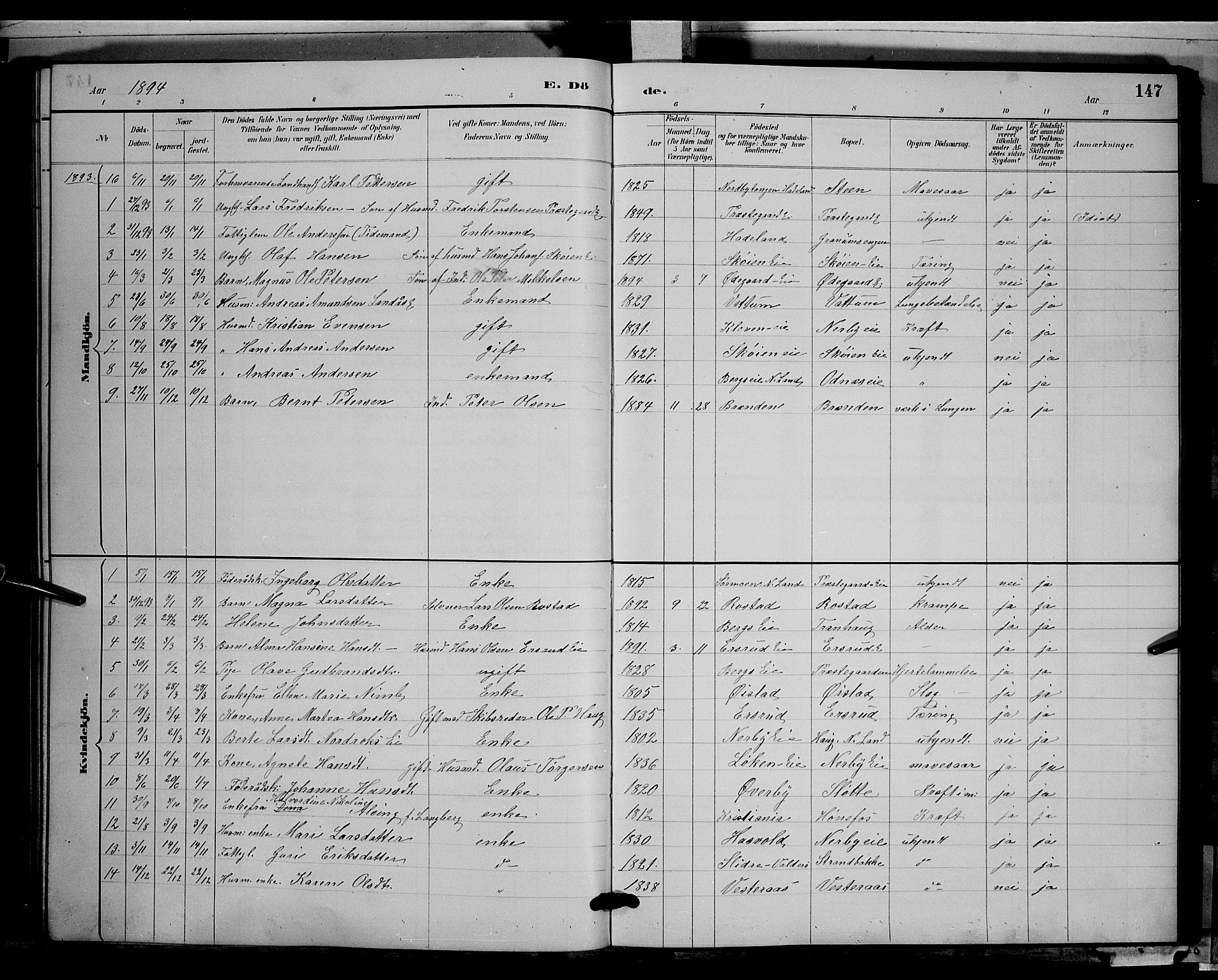Søndre Land prestekontor, SAH/PREST-122/L/L0003: Parish register (copy) no. 3, 1884-1902, p. 147