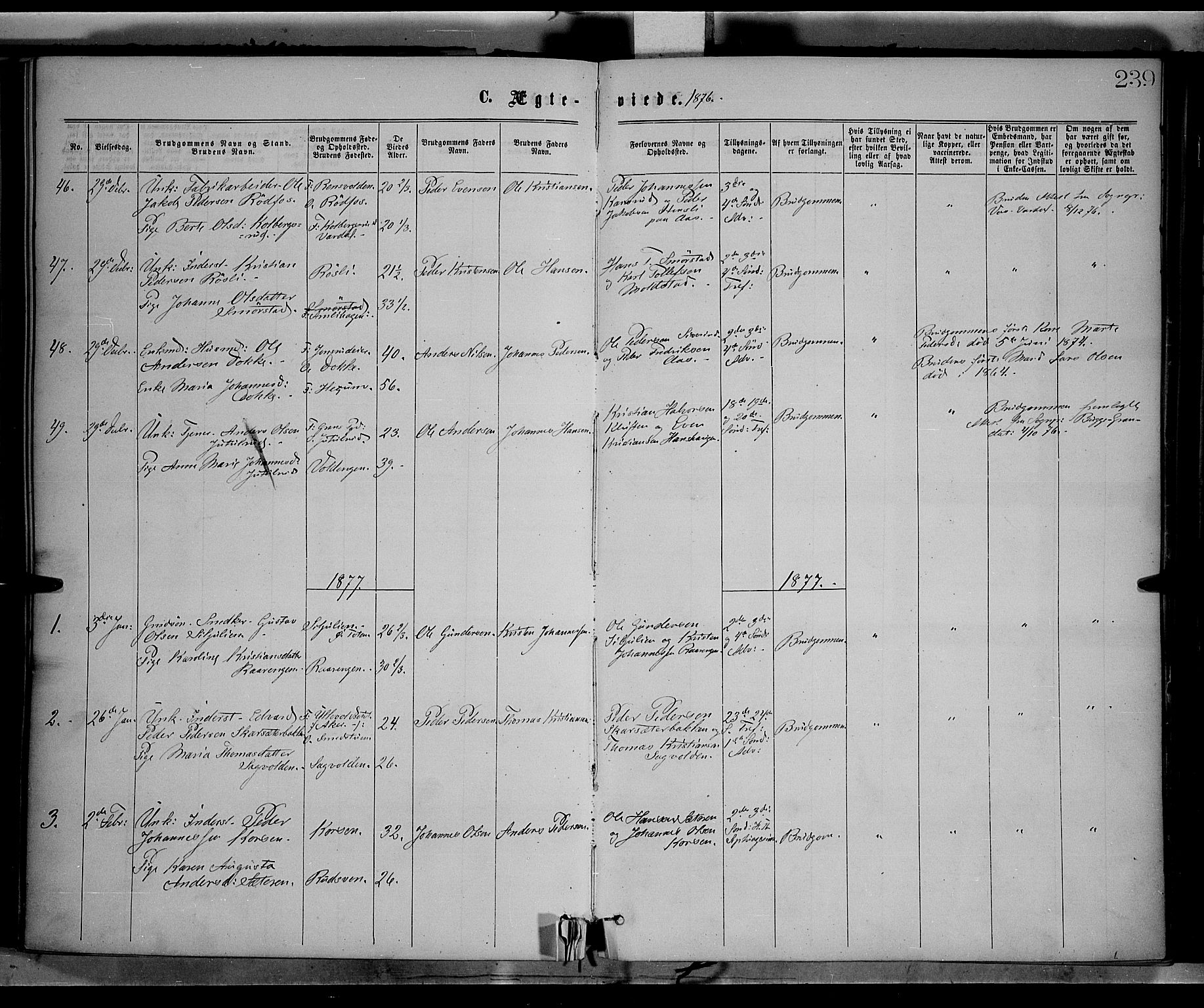 Vestre Toten prestekontor, SAH/PREST-108/H/Ha/Haa/L0008: Parish register (official) no. 8, 1870-1877, p. 239