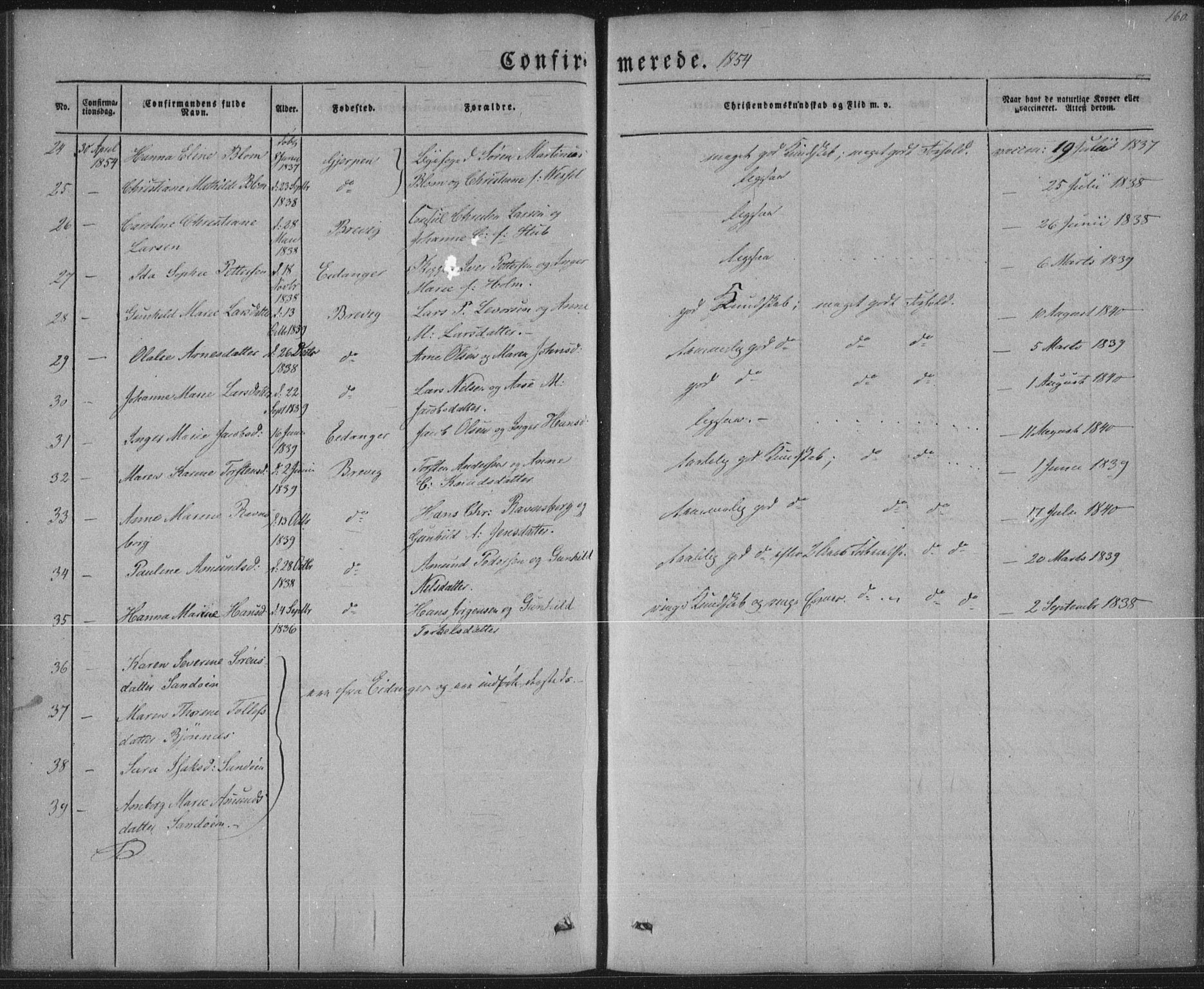 Brevik kirkebøker, AV/SAKO-A-255/F/Fa/L0005: Parish register (official) no. 5, 1847-1865, p. 160