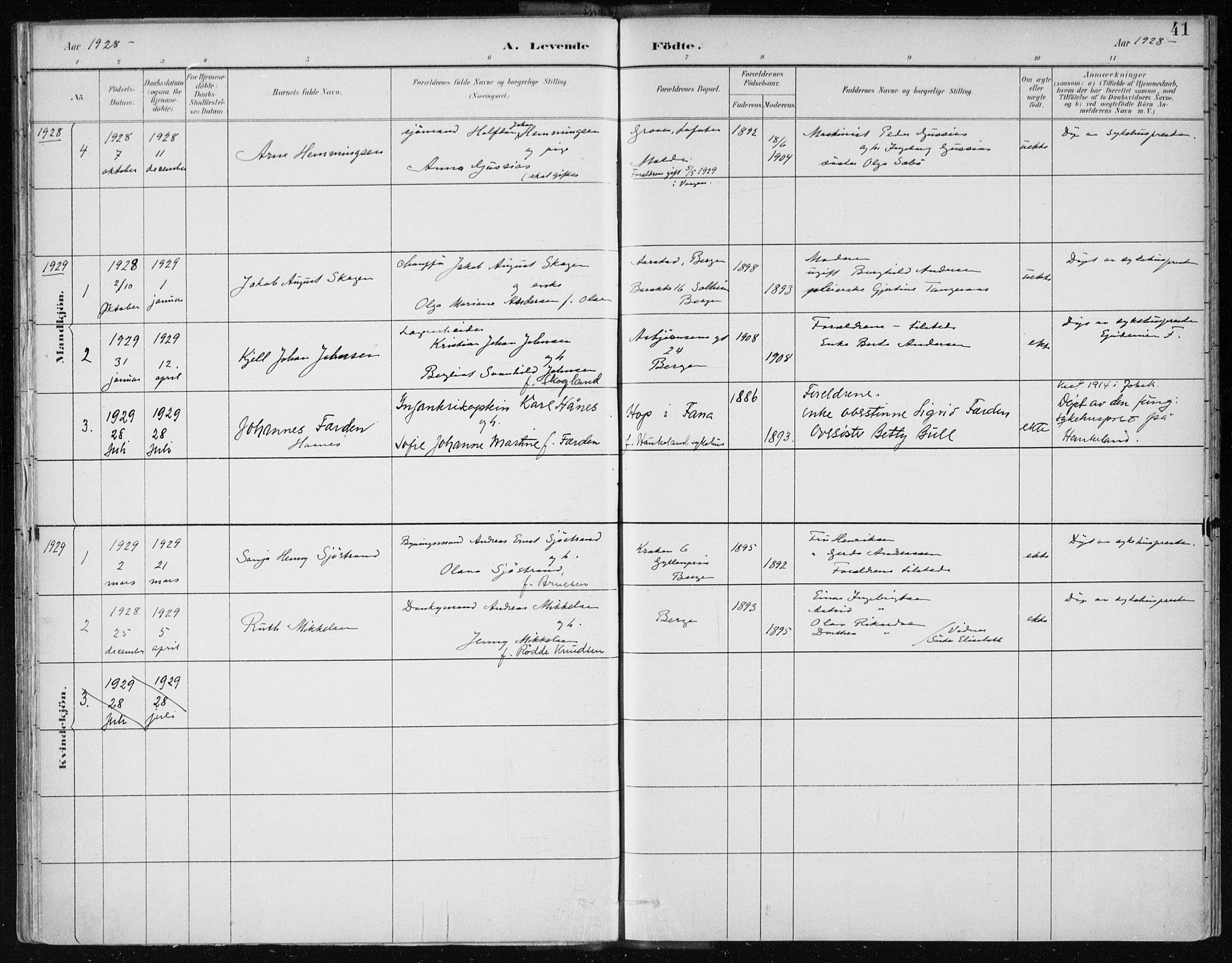 Bergen kommunale pleiehjem - stiftelsespresten, SAB/A-100281: Parish register (official) no. A 2, 1887-1939, p. 41