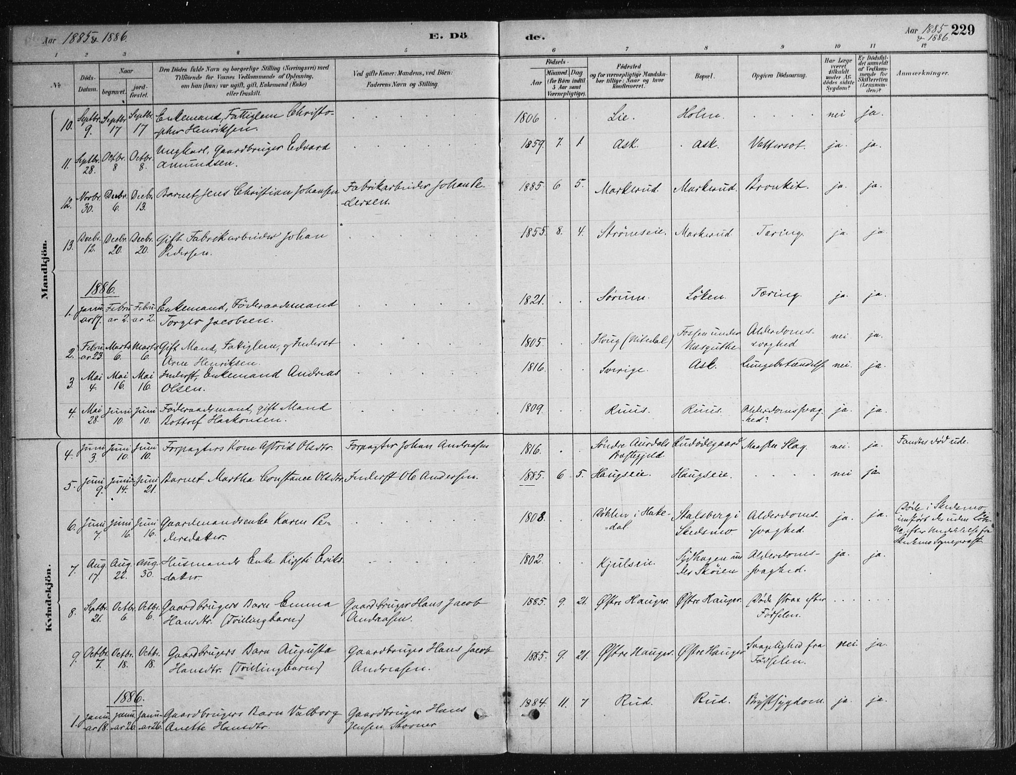Nittedal prestekontor Kirkebøker, SAO/A-10365a/F/Fa/L0007: Parish register (official) no. I 7, 1879-1901, p. 229