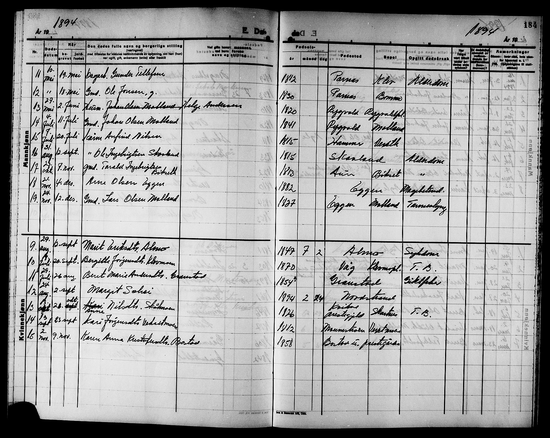 Ministerialprotokoller, klokkerbøker og fødselsregistre - Nord-Trøndelag, AV/SAT-A-1458/749/L0487: Parish register (official) no. 749D03, 1887-1902, p. 184