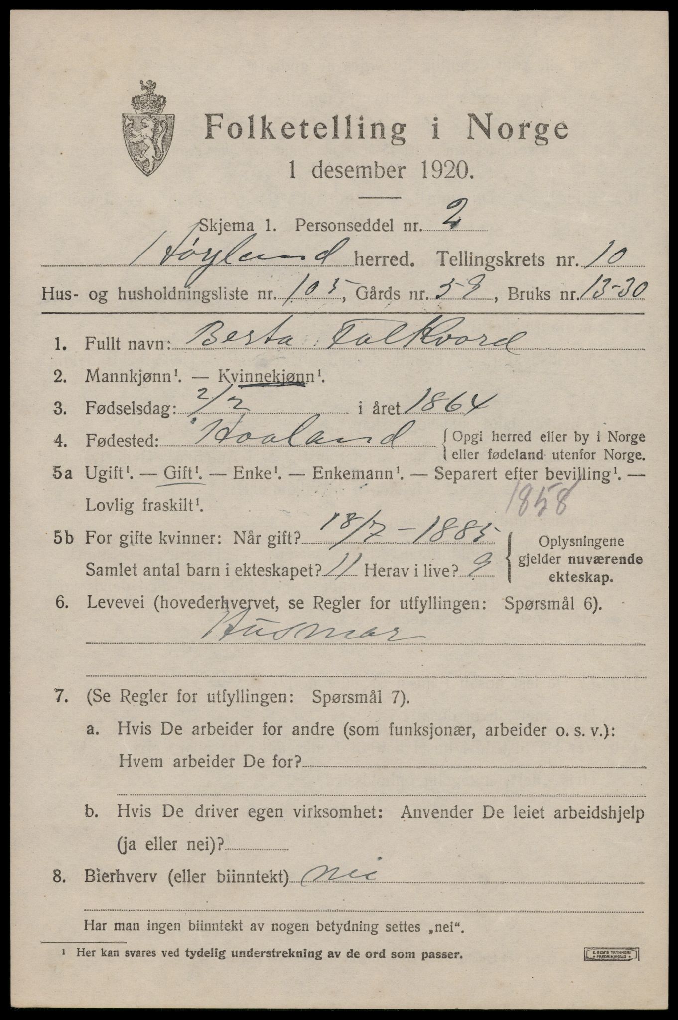 SAST, 1920 census for Høyland, 1920, p. 8404