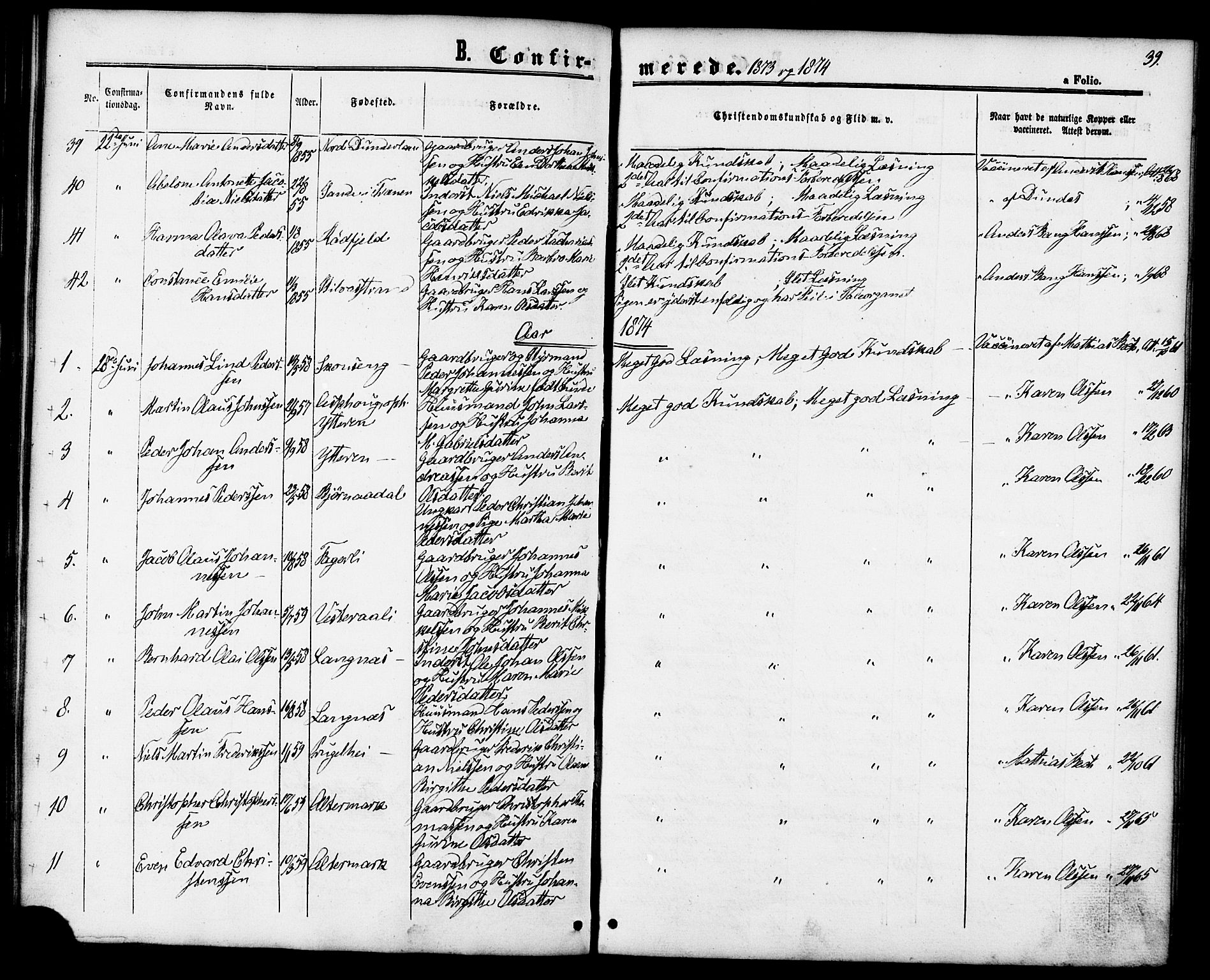 Ministerialprotokoller, klokkerbøker og fødselsregistre - Nordland, SAT/A-1459/827/L0394: Parish register (official) no. 827A06, 1865-1886, p. 39