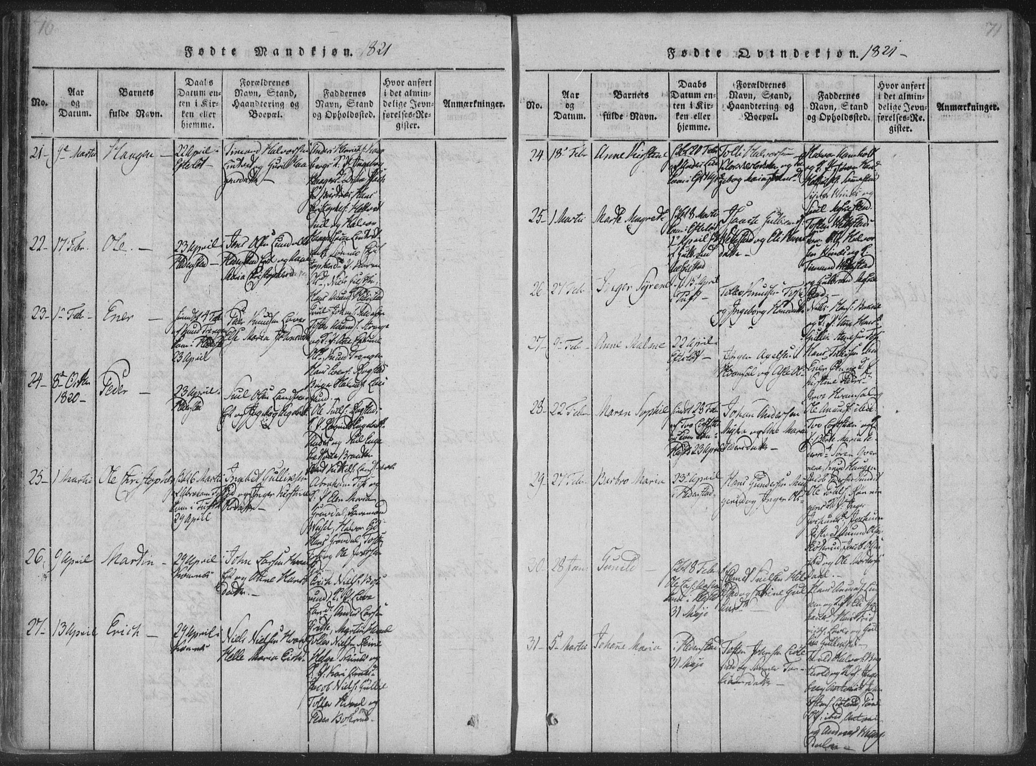 Sandsvær kirkebøker, AV/SAKO-A-244/F/Fa/L0004: Parish register (official) no. I 4, 1817-1839, p. 70-71