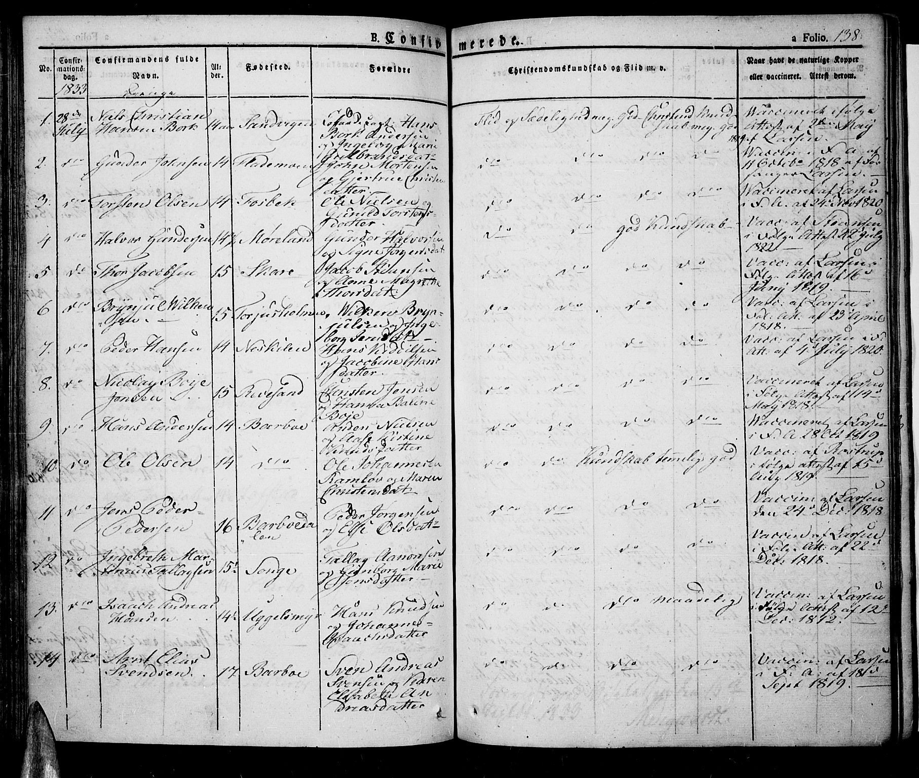 Tromøy sokneprestkontor, SAK/1111-0041/F/Fa/L0003: Parish register (official) no. A 3, 1825-1837, p. 138