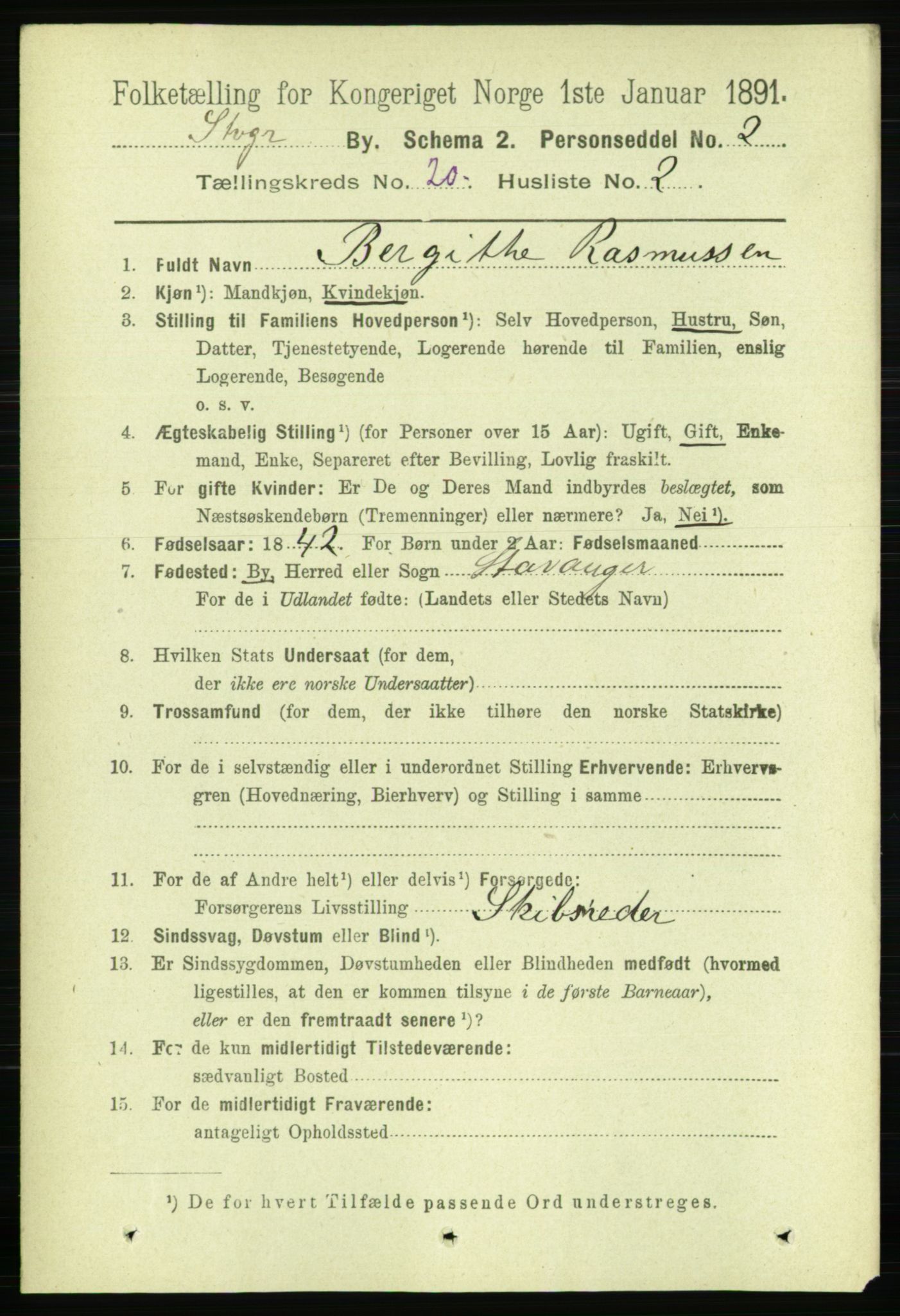 RA, 1891 census for 1103 Stavanger, 1891, p. 23062