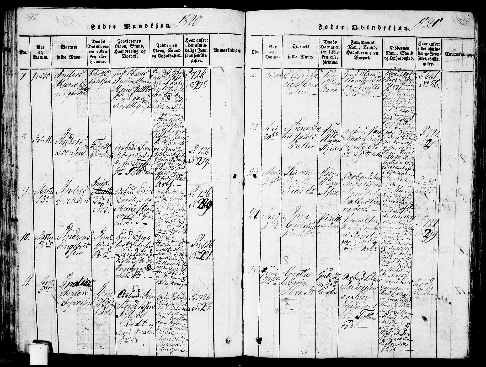 Berg prestekontor Kirkebøker, AV/SAO-A-10902/G/Ga/L0001: Parish register (copy) no. I 1, 1815-1832, p. 92-93