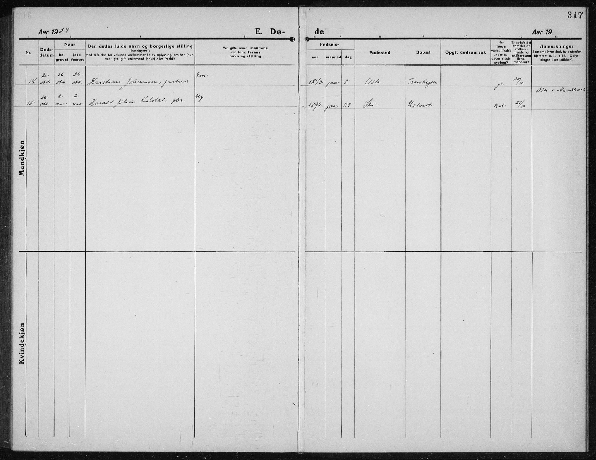 Kråkstad prestekontor Kirkebøker, AV/SAO-A-10125a/G/Gb/L0002: Parish register (copy) no. II 2, 1921-1941, p. 317