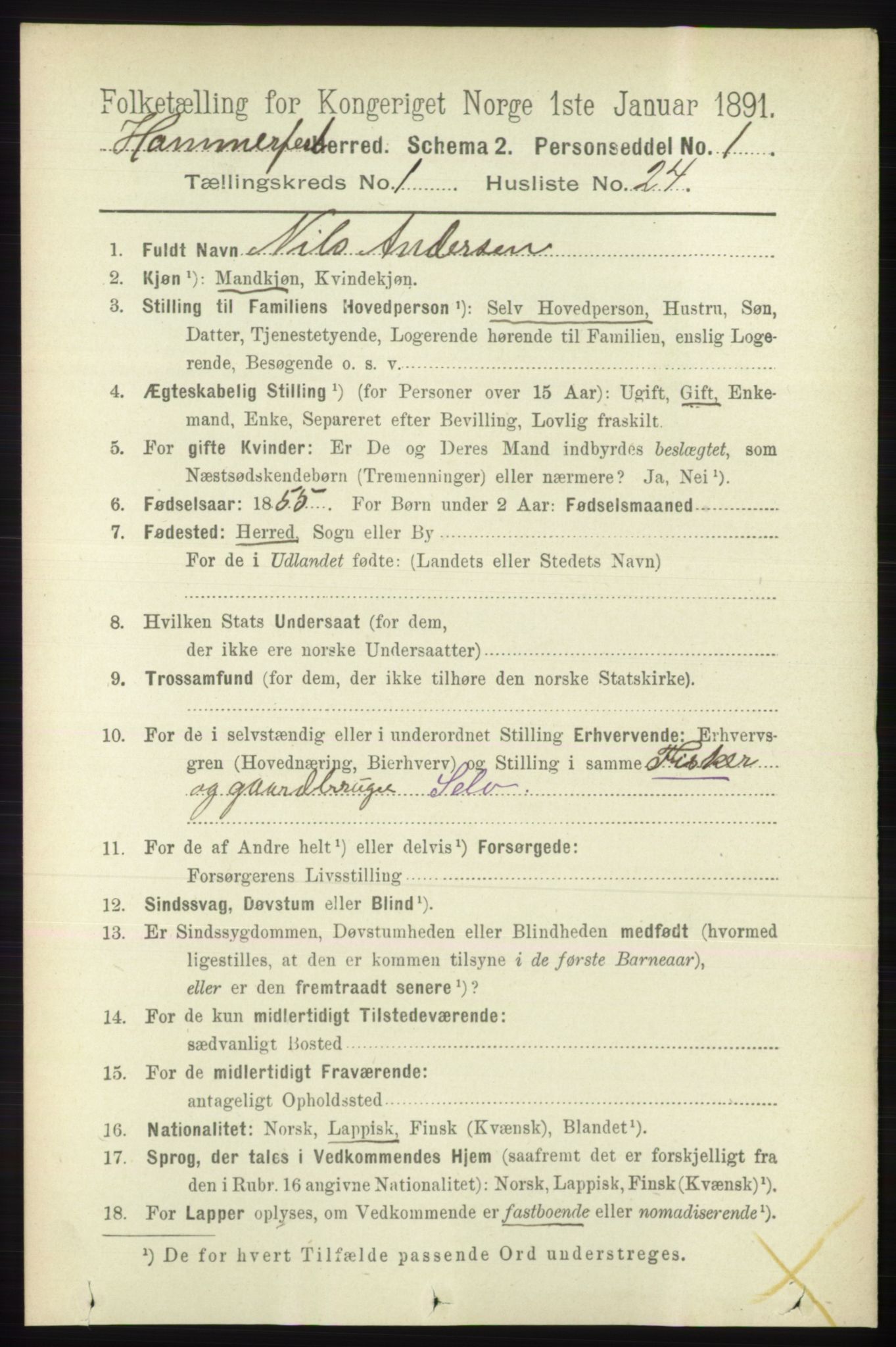 RA, 1891 census for 2016 Hammerfest, 1891, p. 237