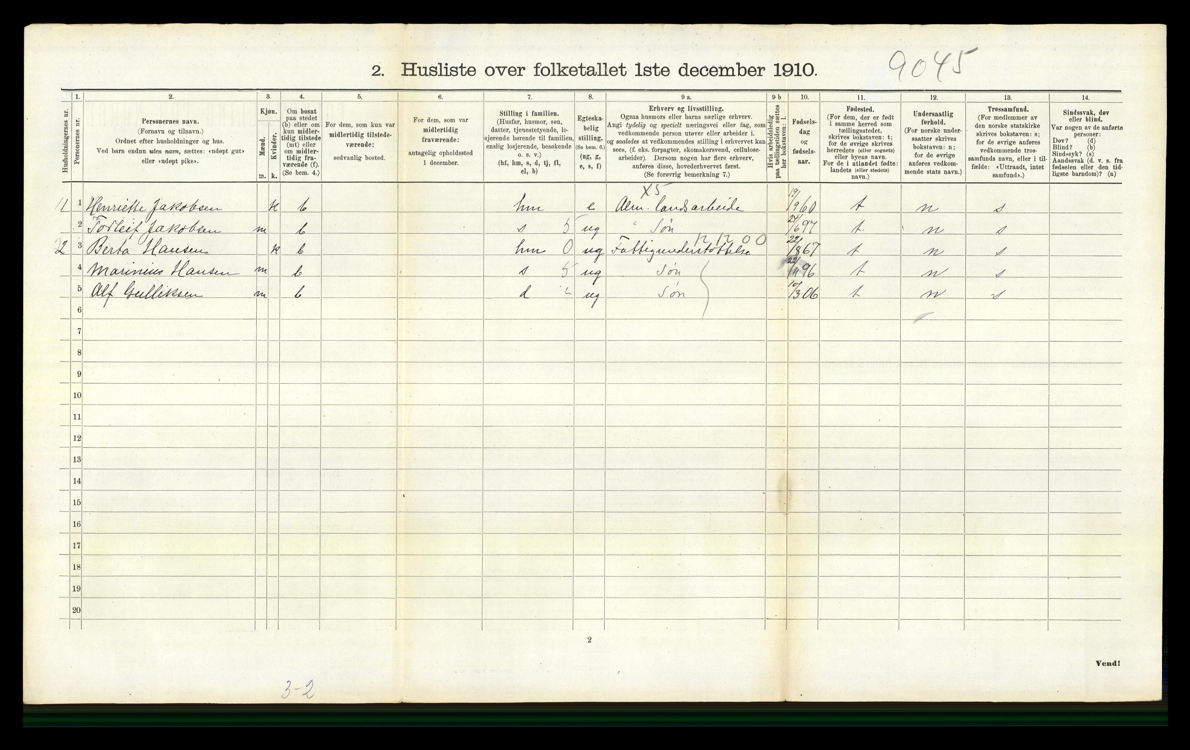 RA, 1910 census for Sandeherred, 1910, p. 2556