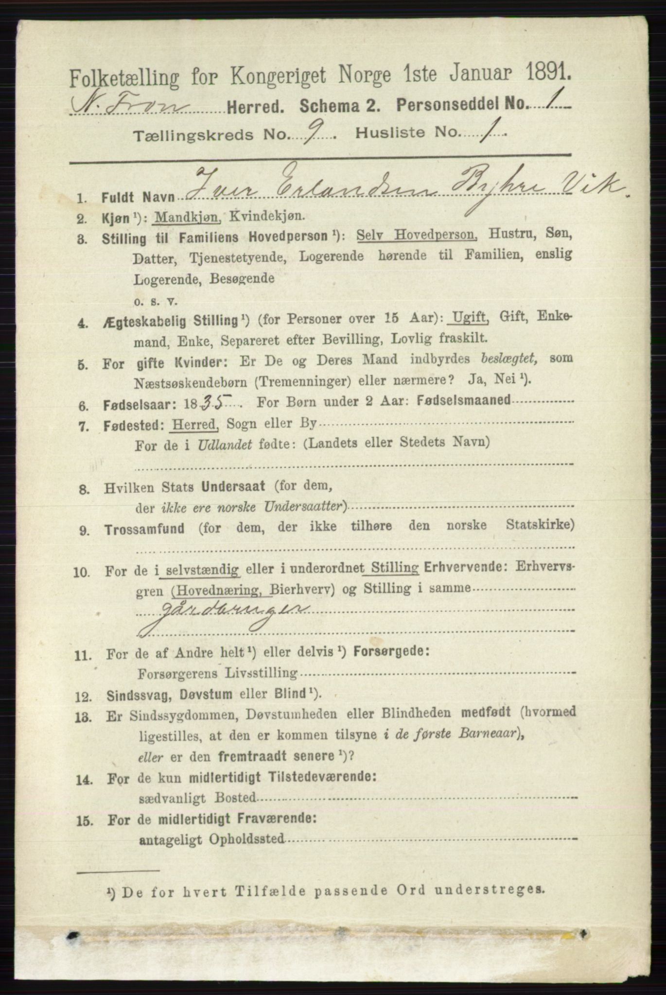 RA, 1891 census for 0518 Nord-Fron, 1891, p. 3714