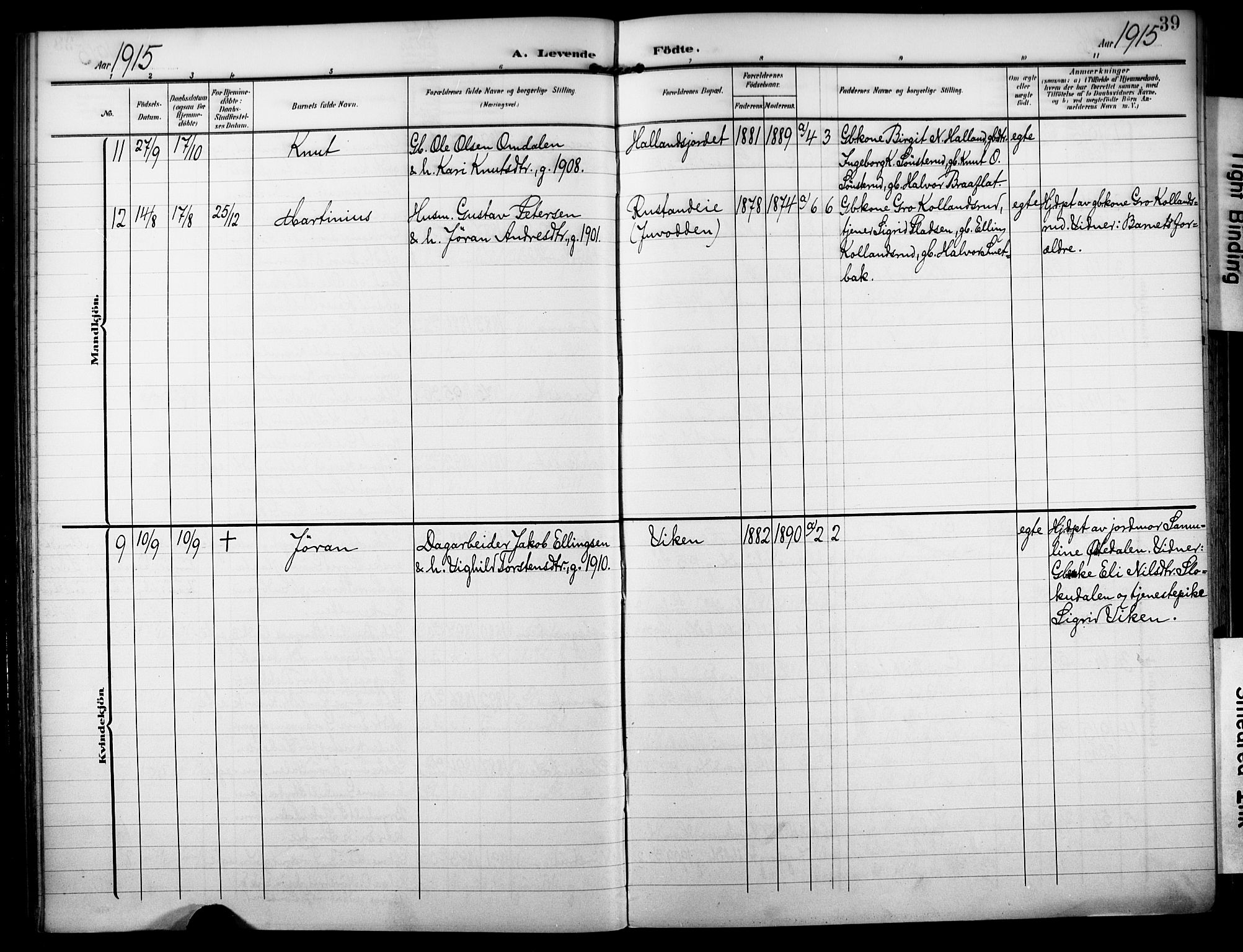 Nore kirkebøker, AV/SAKO-A-238/F/Fb/L0003: Parish register (official) no. II 3, 1906-1926, p. 39