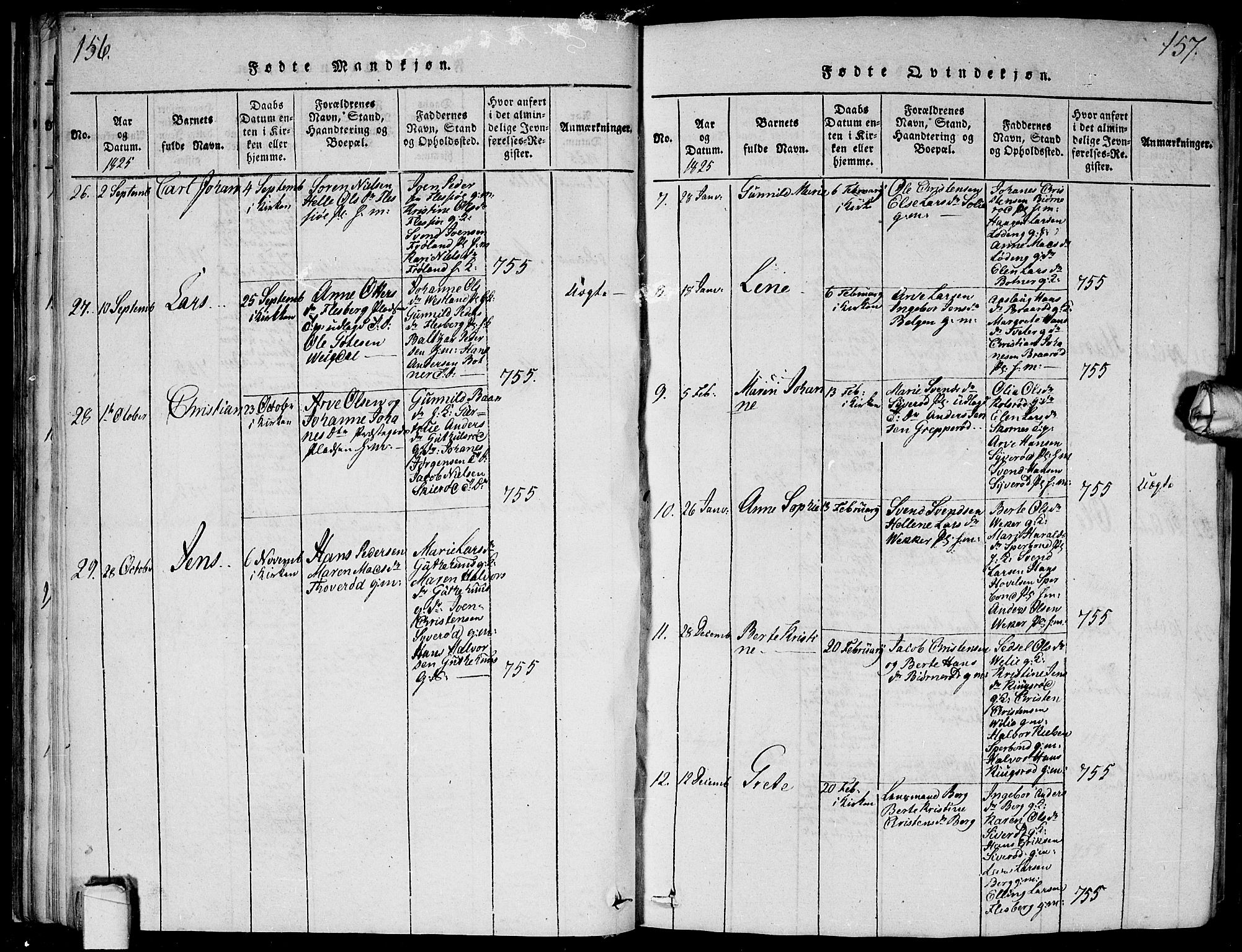 Våler prestekontor Kirkebøker, SAO/A-11083/G/Ga/L0001: Parish register (copy) no. I 1, 1815-1839, p. 156-157