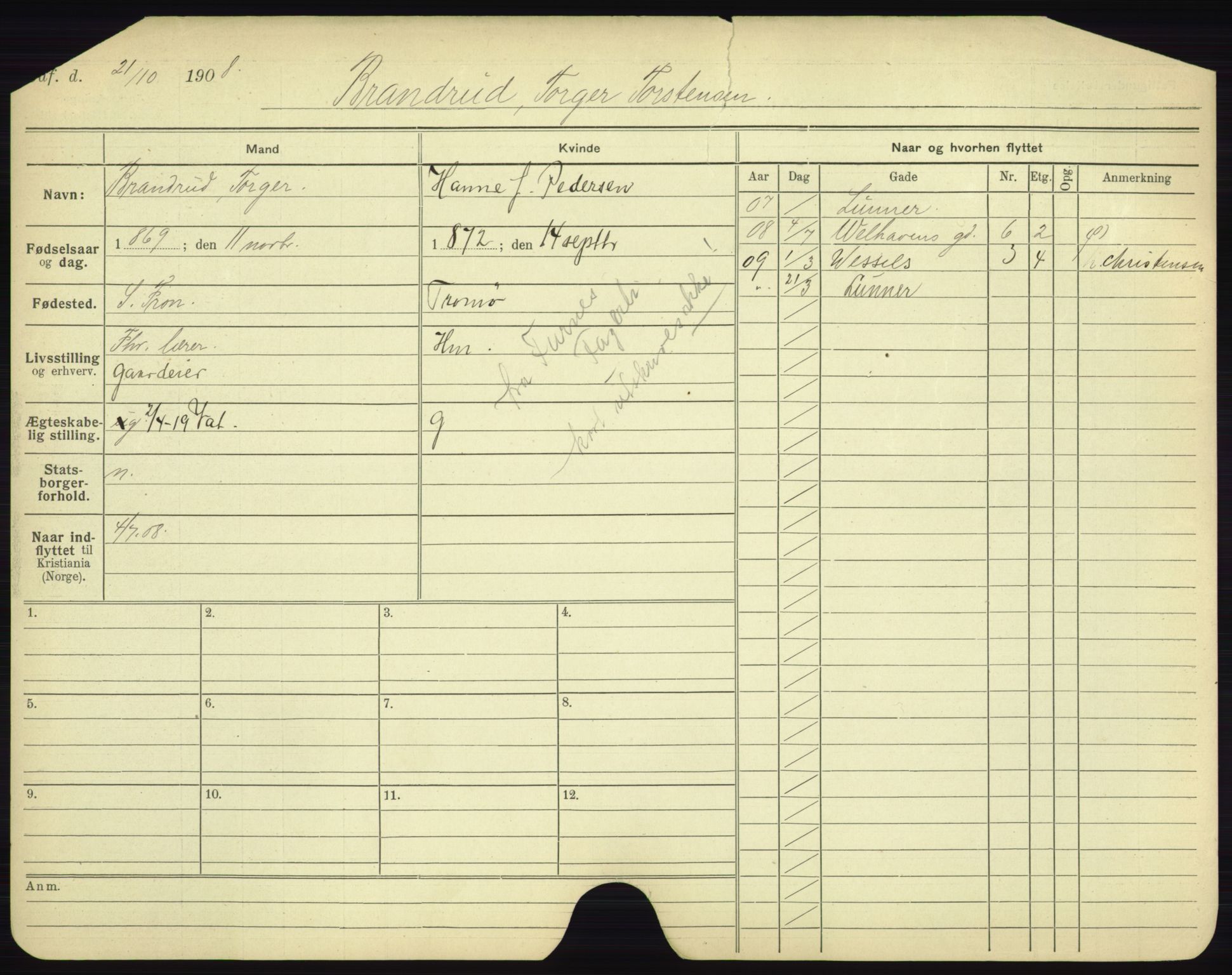 Oslo folkeregister, Registerkort, AV/SAO-A-11715/F/Fa/Fac/L0002: Menn, 1906-1914, p. 207a