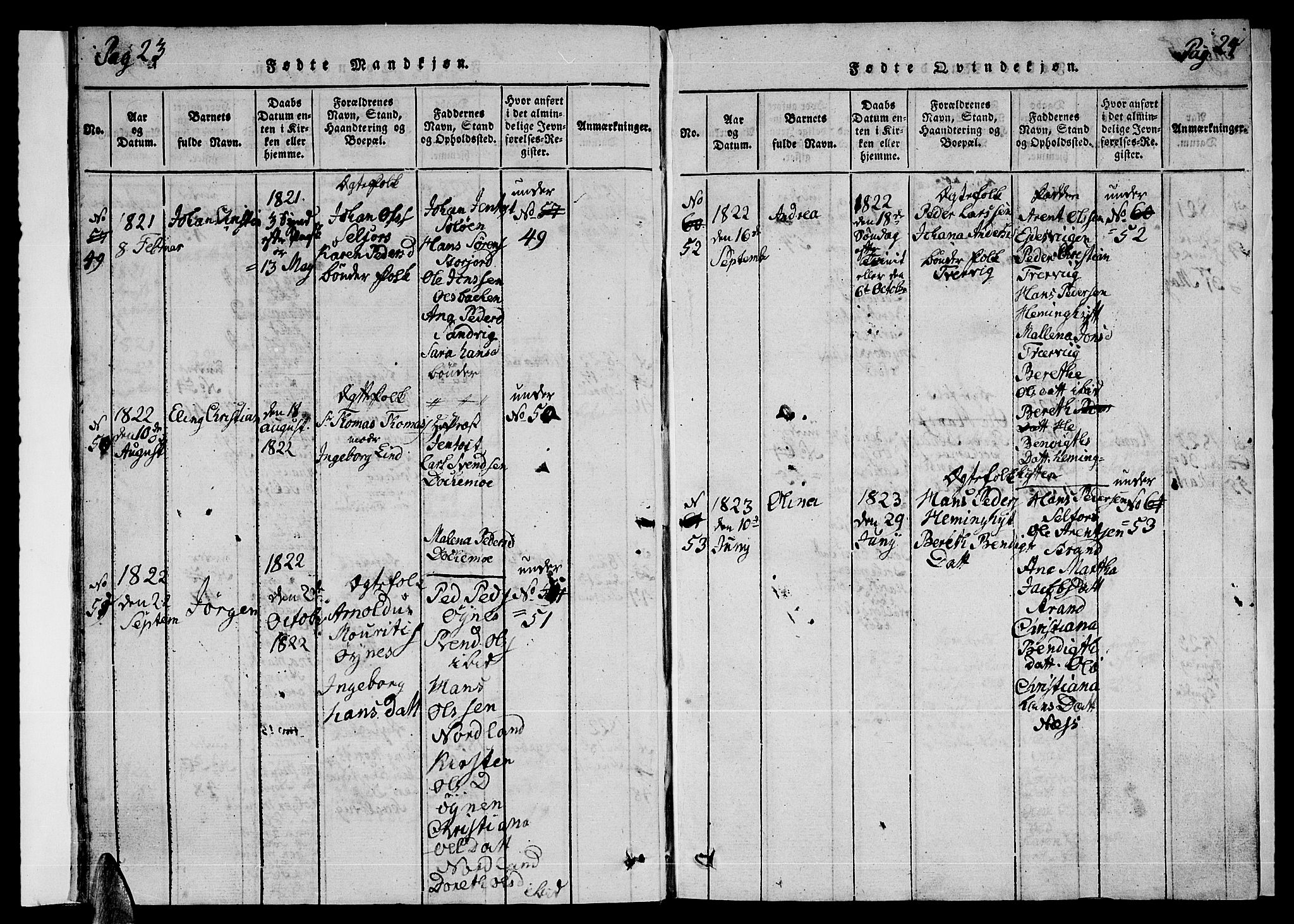 Ministerialprotokoller, klokkerbøker og fødselsregistre - Nordland, AV/SAT-A-1459/846/L0651: Parish register (copy) no. 846C01, 1821-1841, p. 23-24