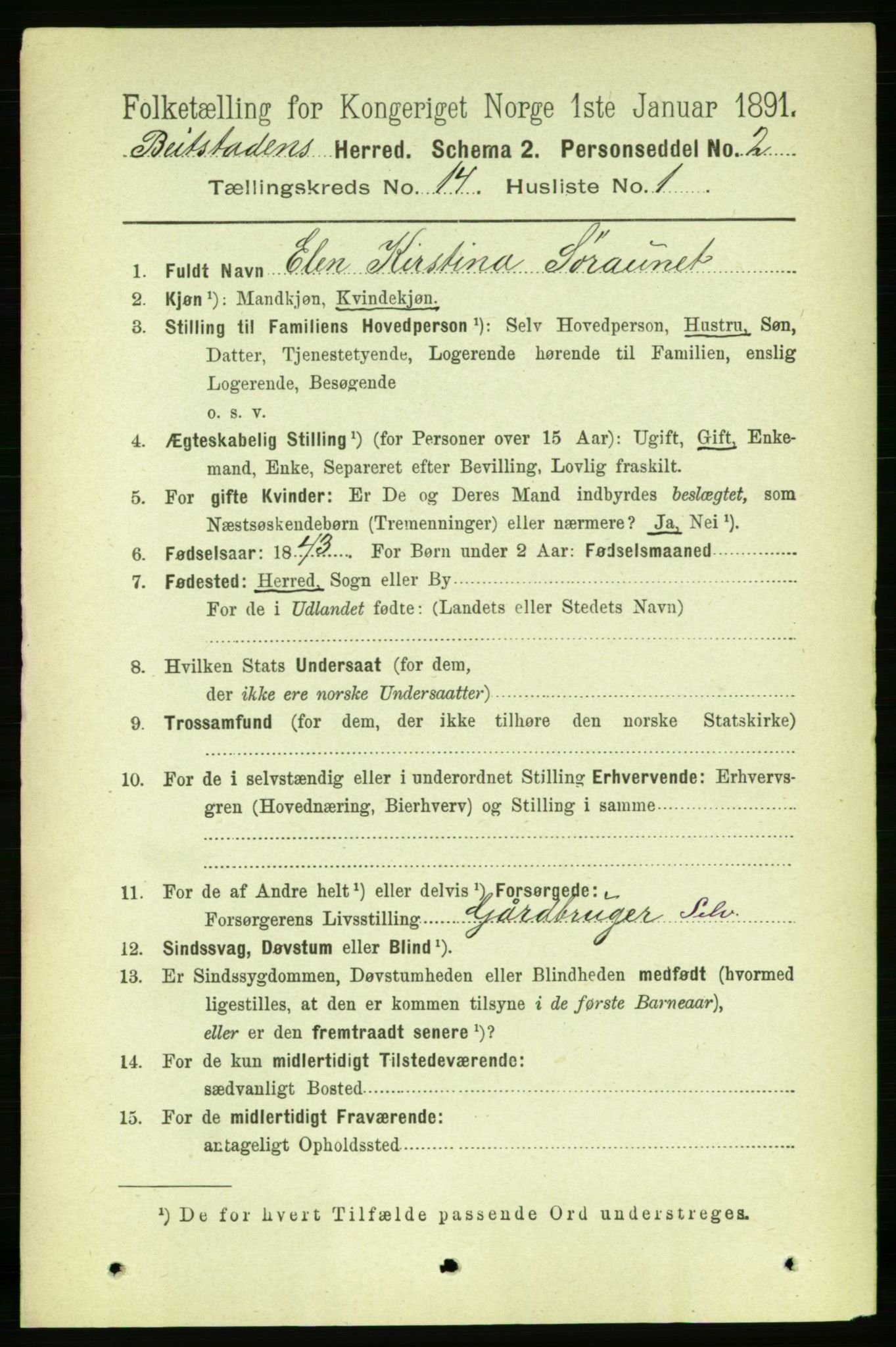 RA, 1891 census for 1727 Beitstad, 1891, p. 3851