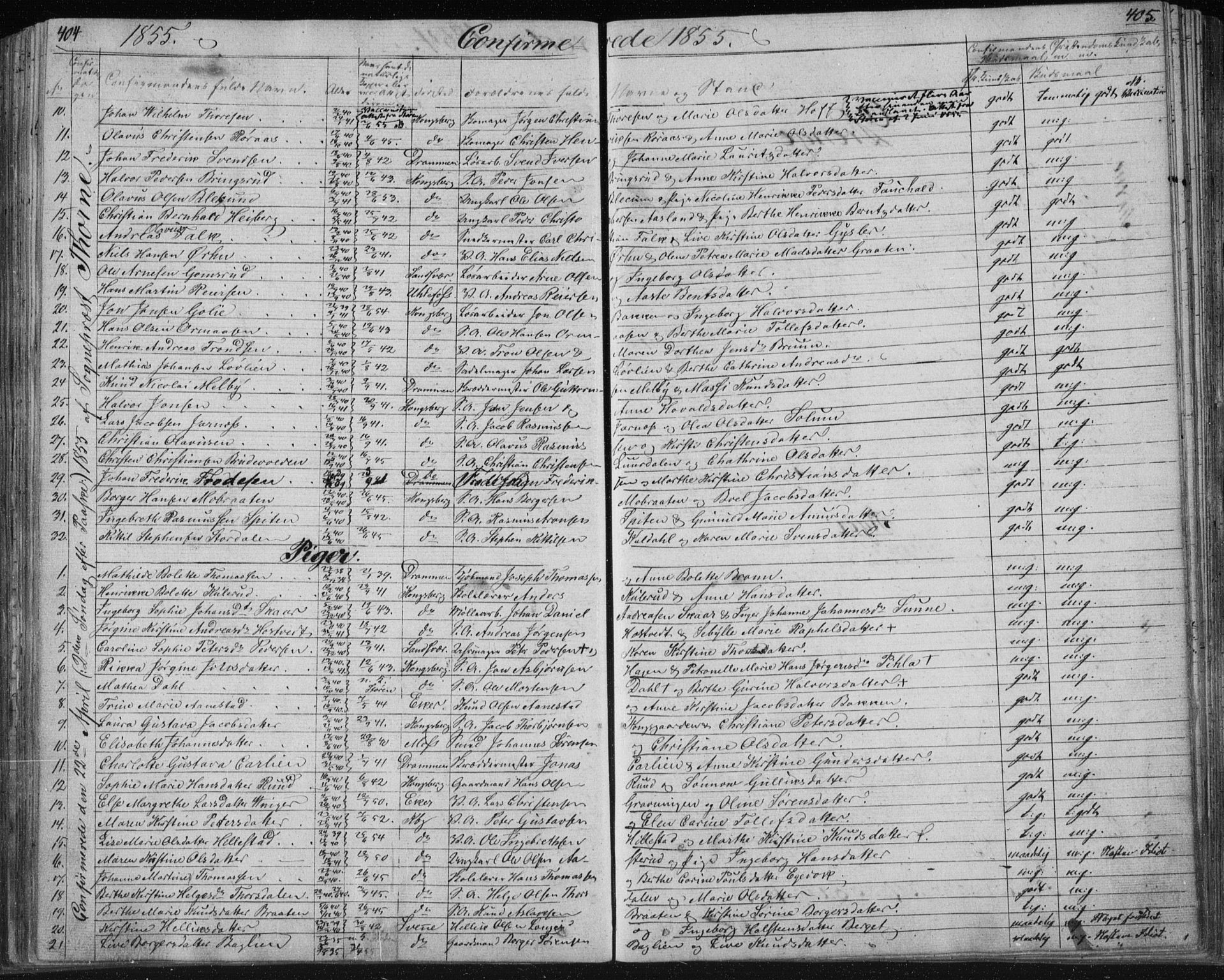 Kongsberg kirkebøker, SAKO/A-22/F/Fa/L0009: Parish register (official) no. I 9, 1839-1858, p. 404-405
