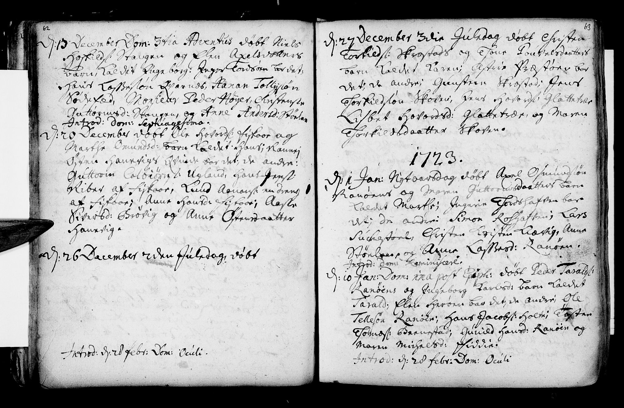 Oddernes sokneprestkontor, SAK/1111-0033/F/Fa/Faa/L0002: Parish register (official) no. A 2, 1719-1764, p. 62-63
