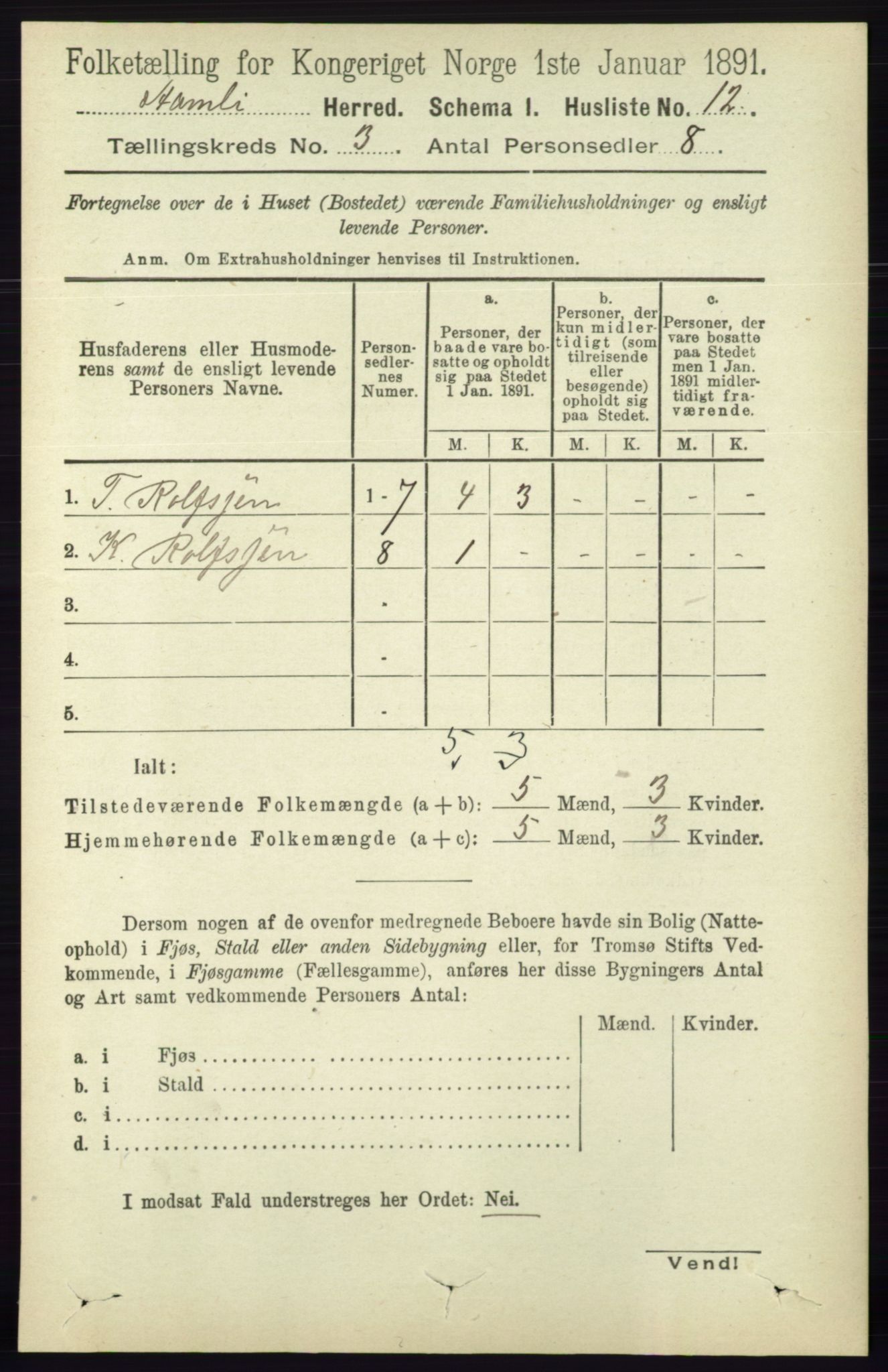 RA, 1891 census for 0929 Åmli, 1891, p. 311