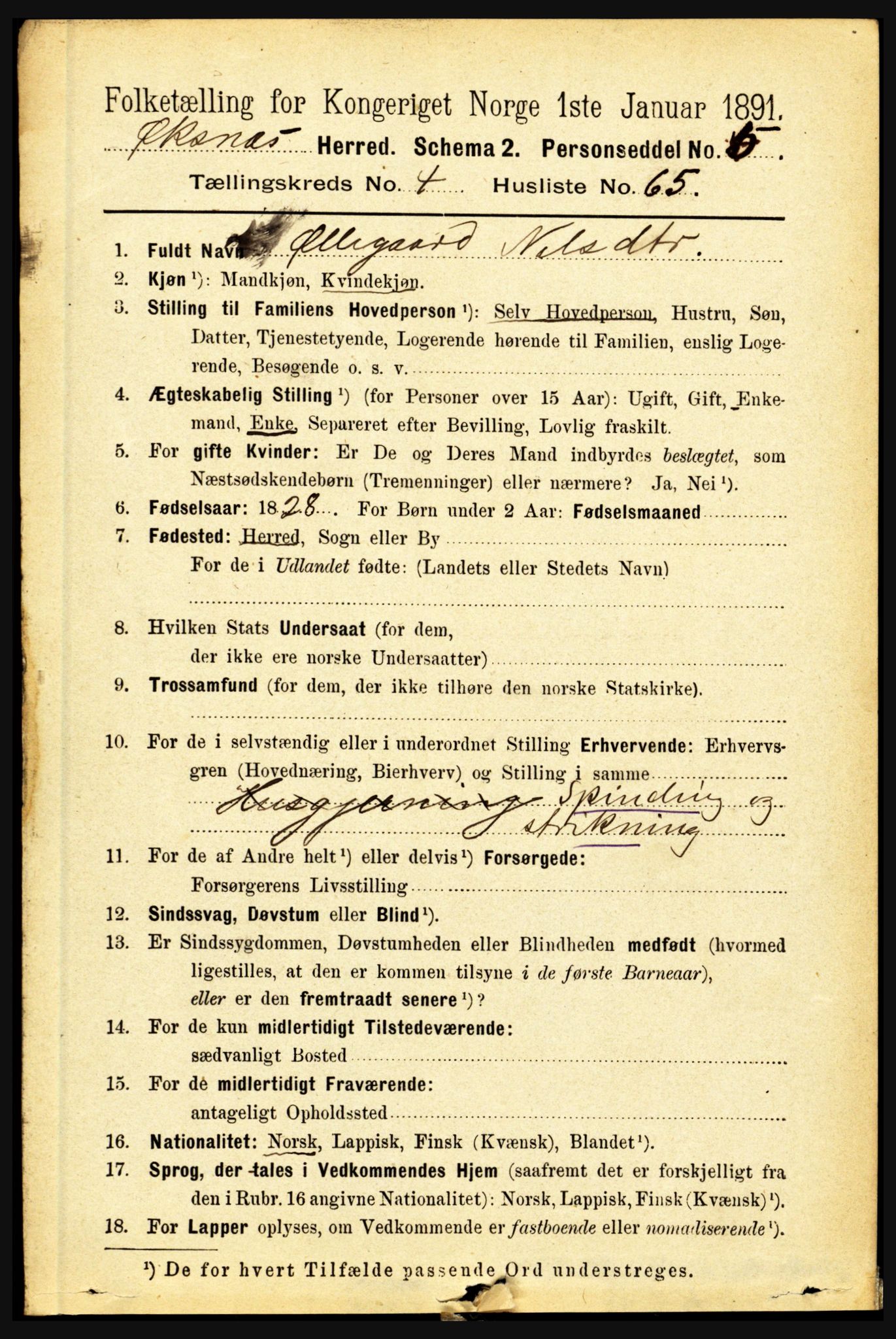 RA, 1891 census for 1868 Øksnes, 1891, p. 2165