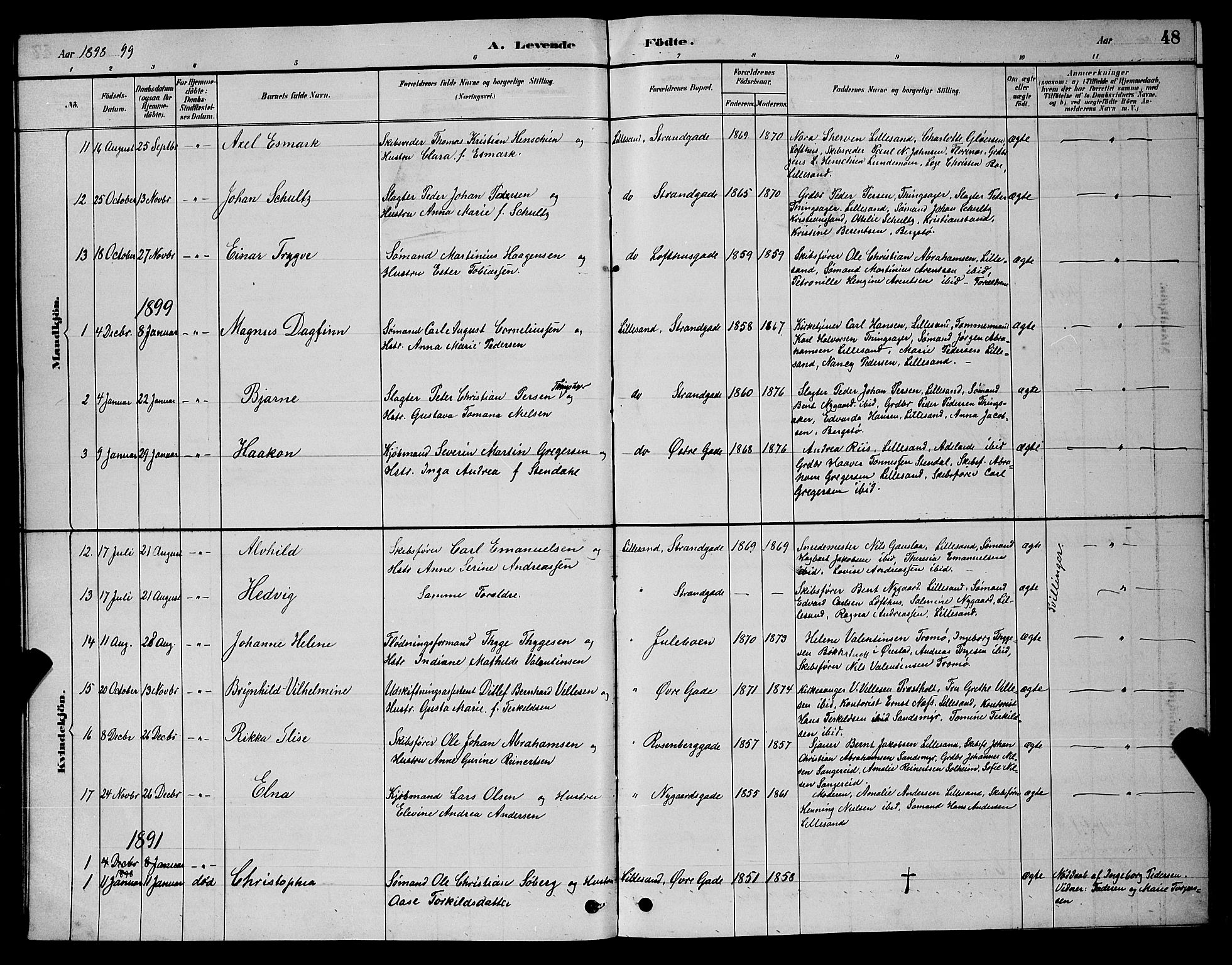 Vestre Moland sokneprestkontor, SAK/1111-0046/F/Fb/Fba/L0001: Parish register (copy) no. B 1, 1884-1903, p. 48