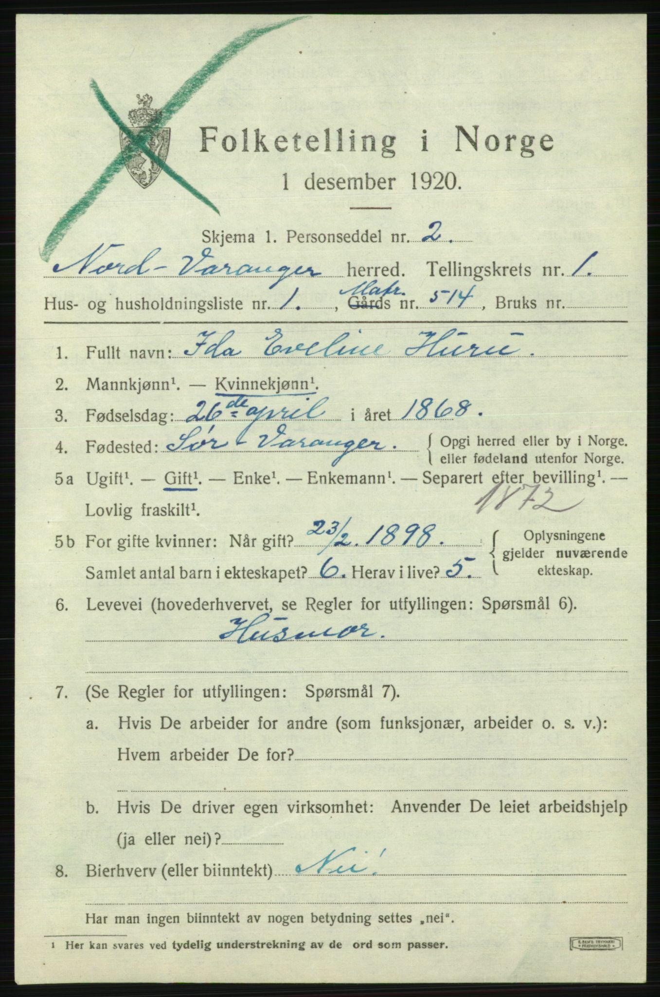 SATØ, 1920 census for Nord-Varanger, 1920, p. 587