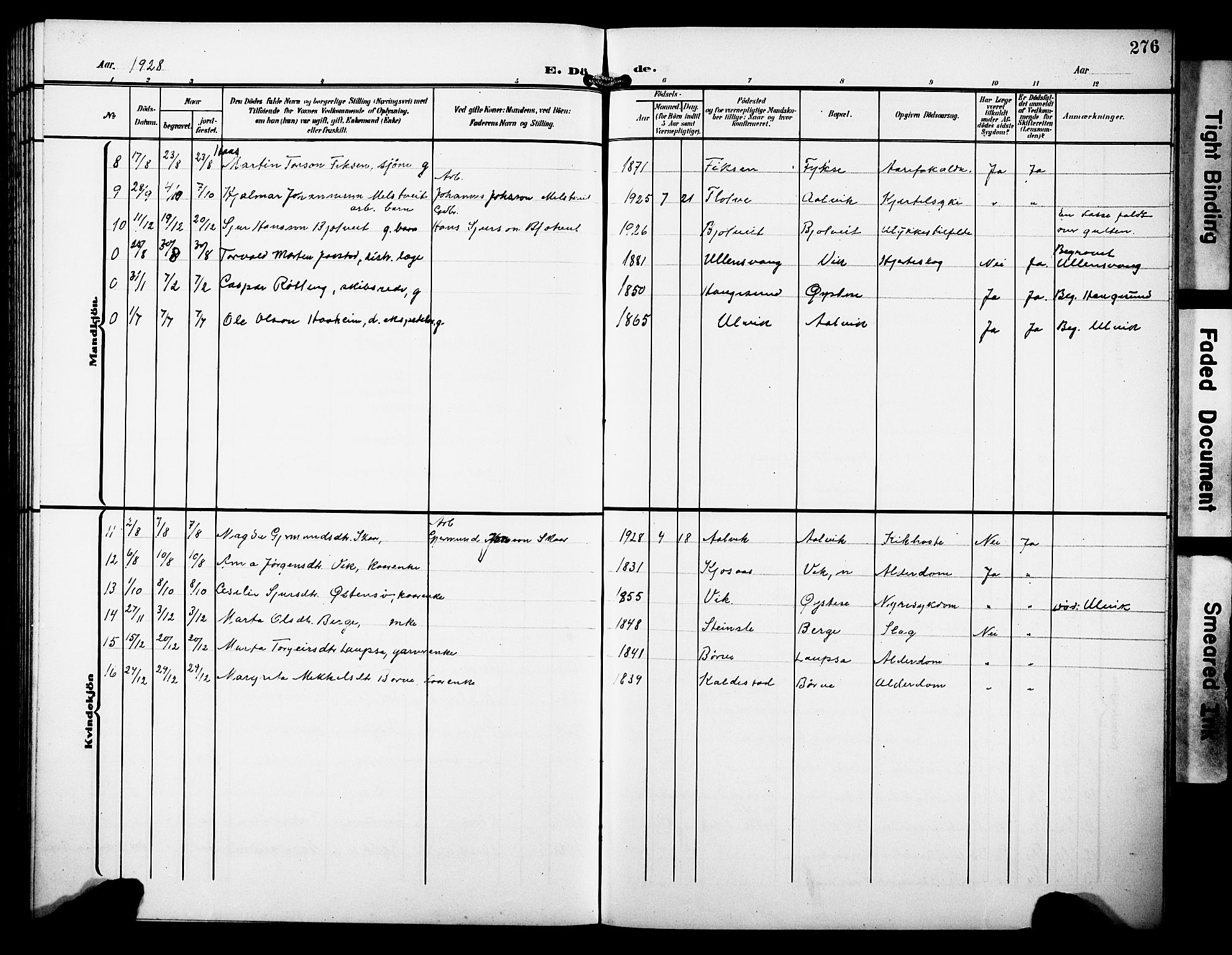 Kvam sokneprestembete, SAB/A-76201/H/Hab: Parish register (copy) no. C 4, 1906-1931, p. 276