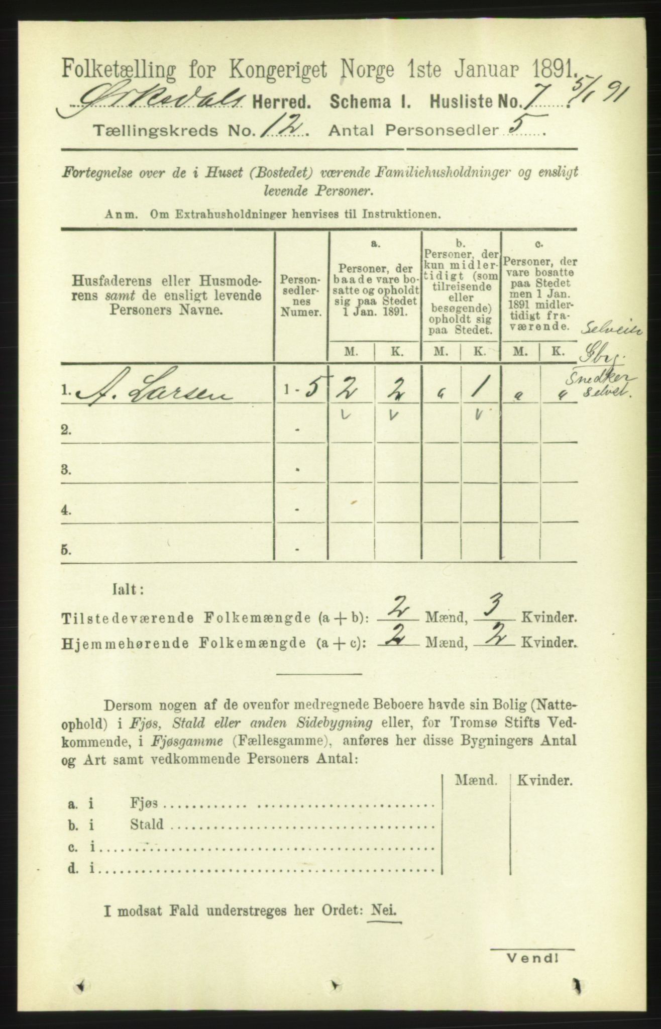 RA, 1891 census for 1638 Orkdal, 1891, p. 5522