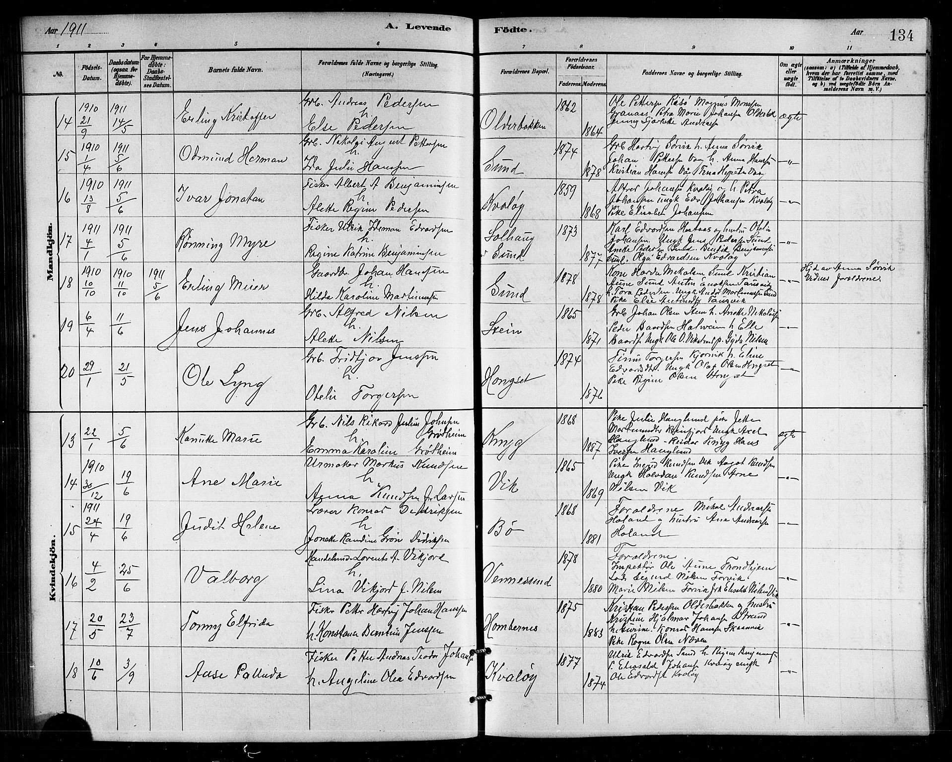Ministerialprotokoller, klokkerbøker og fødselsregistre - Nordland, AV/SAT-A-1459/812/L0188: Parish register (copy) no. 812C06, 1884-1912, p. 134