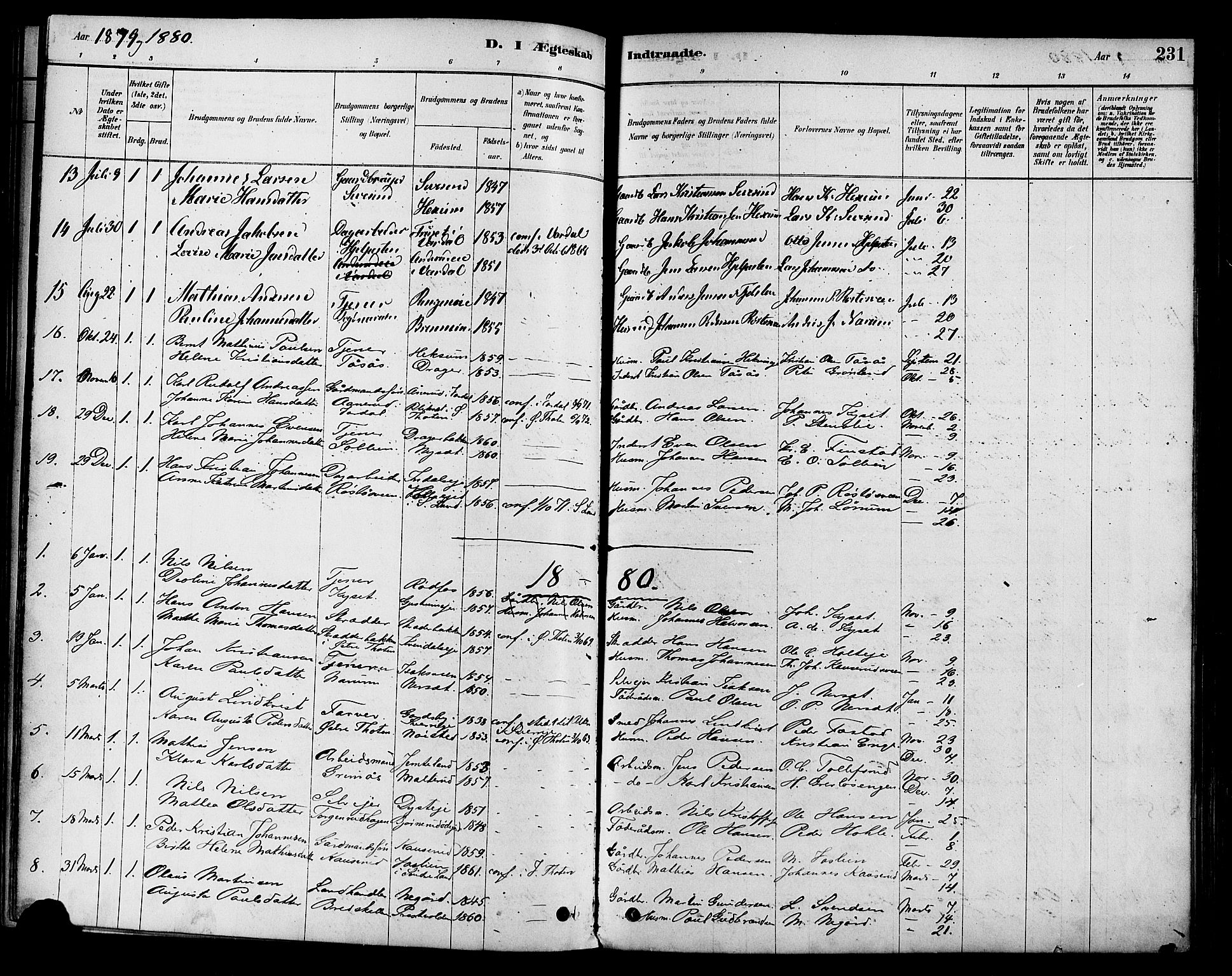 Vestre Toten prestekontor, SAH/PREST-108/H/Ha/Haa/L0009: Parish register (official) no. 9, 1878-1894, p. 231