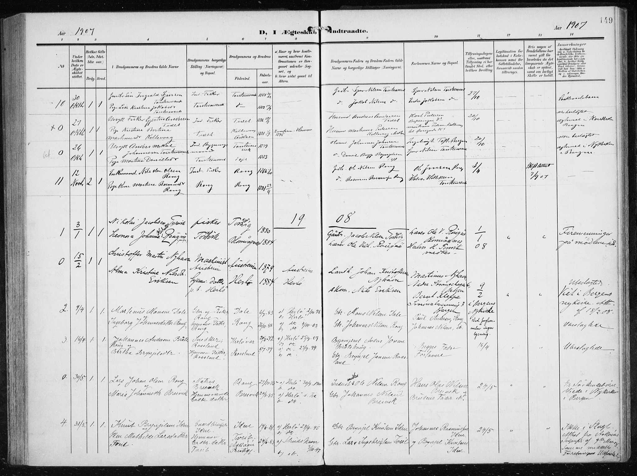 Herdla Sokneprestembete, SAB/A-75701/H/Haa: Parish register (official) no. A 5, 1905-1918, p. 149