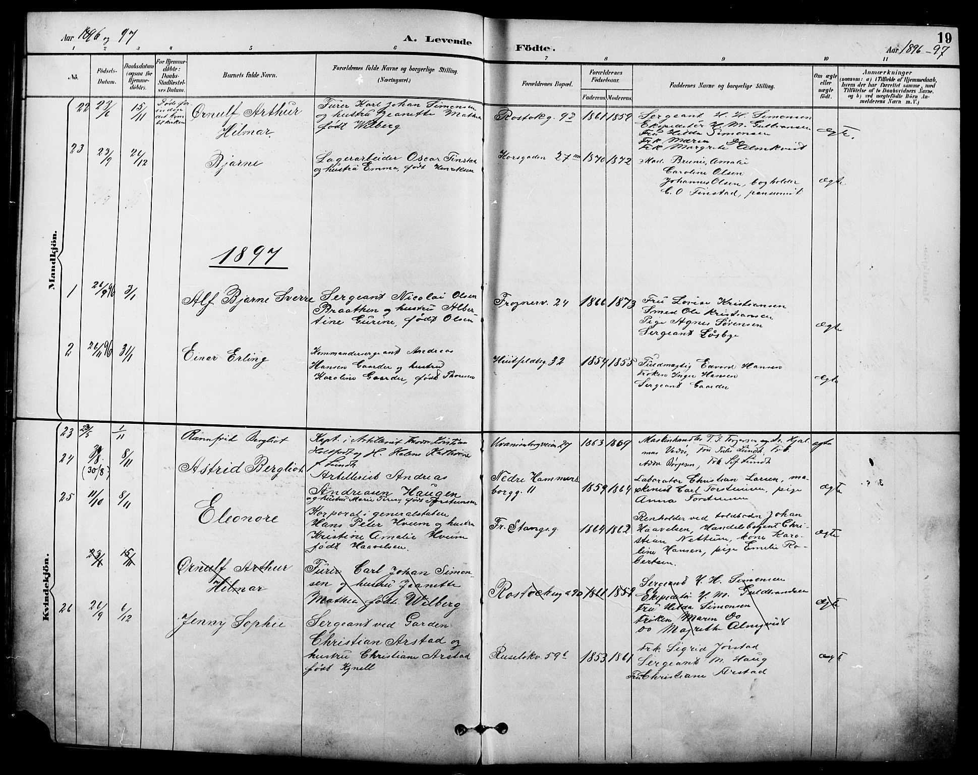 Garnisonsmenigheten Kirkebøker, SAO/A-10846/F/Fa/L0013: Parish register (official) no. 13, 1894-1904, p. 19