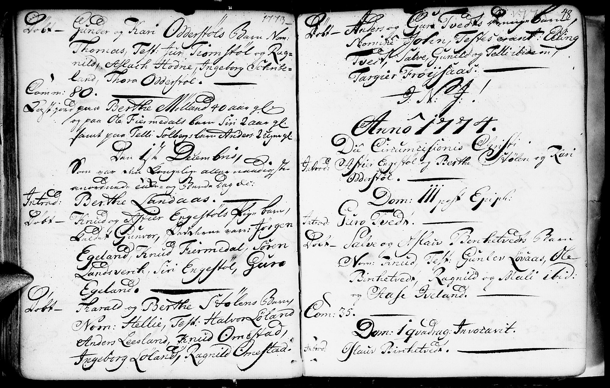 Evje sokneprestkontor, SAK/1111-0008/F/Fa/Fac/L0002: Parish register (official) no. A 2, 1765-1816, p. 48
