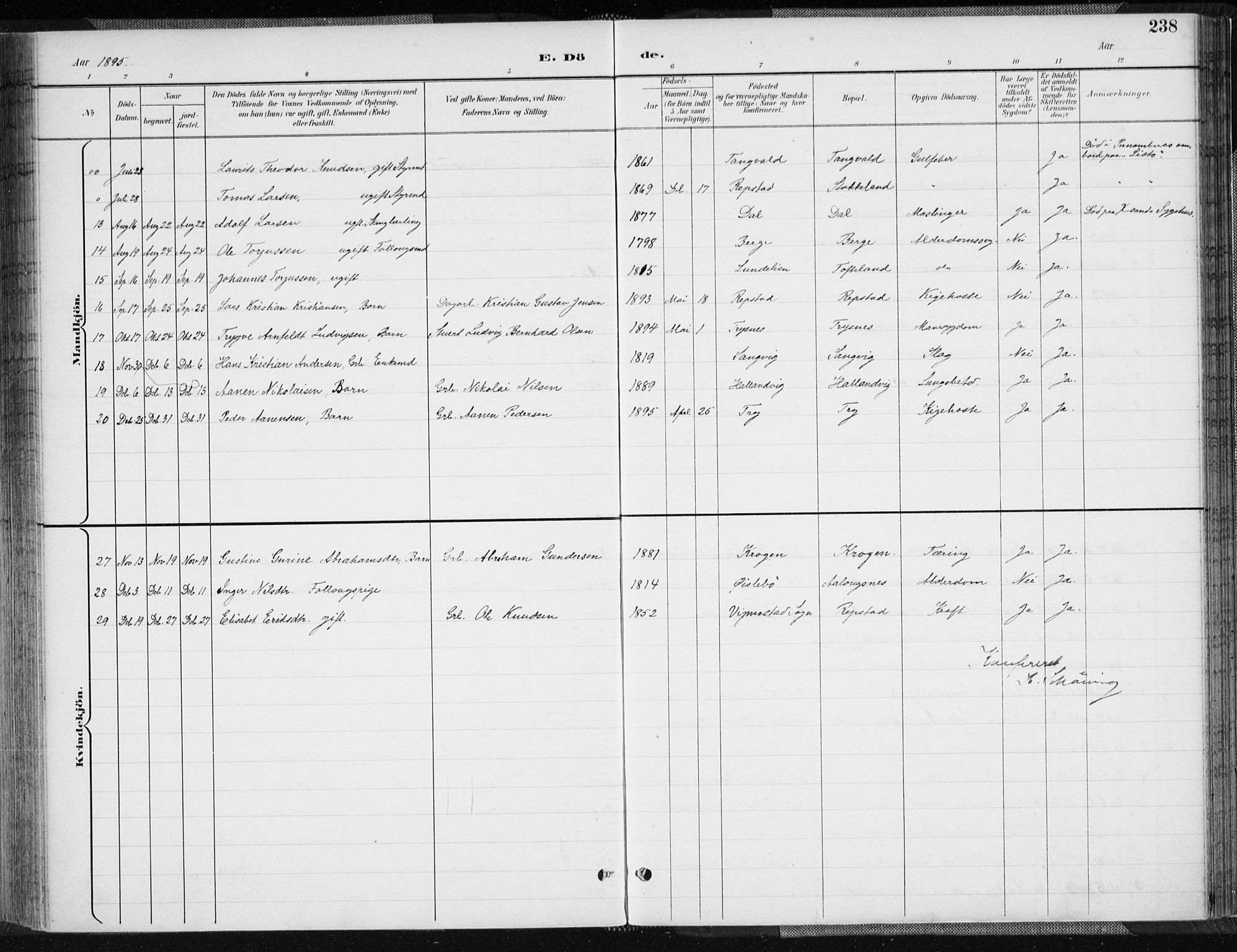 Søgne sokneprestkontor, SAK/1111-0037/F/Fa/Fab/L0013: Parish register (official) no. A 13, 1892-1911, p. 238